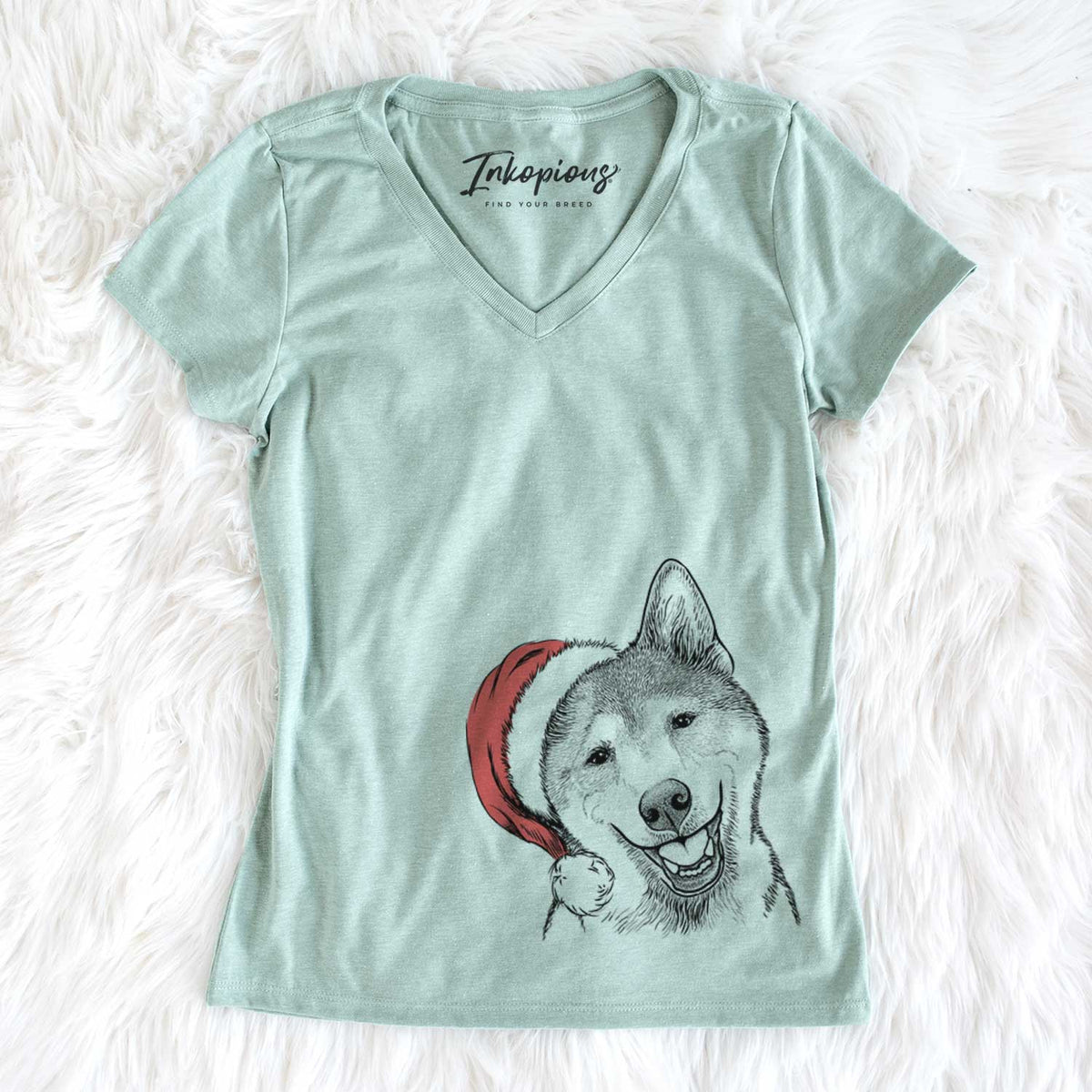 Santa Koby the Shiba Inu - Women&#39;s V-neck Shirt