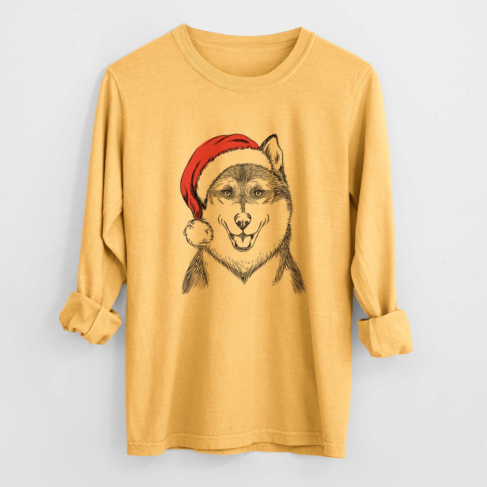 Santa Koda the Siberian Husky - Heavyweight 100% Cotton Long Sleeve