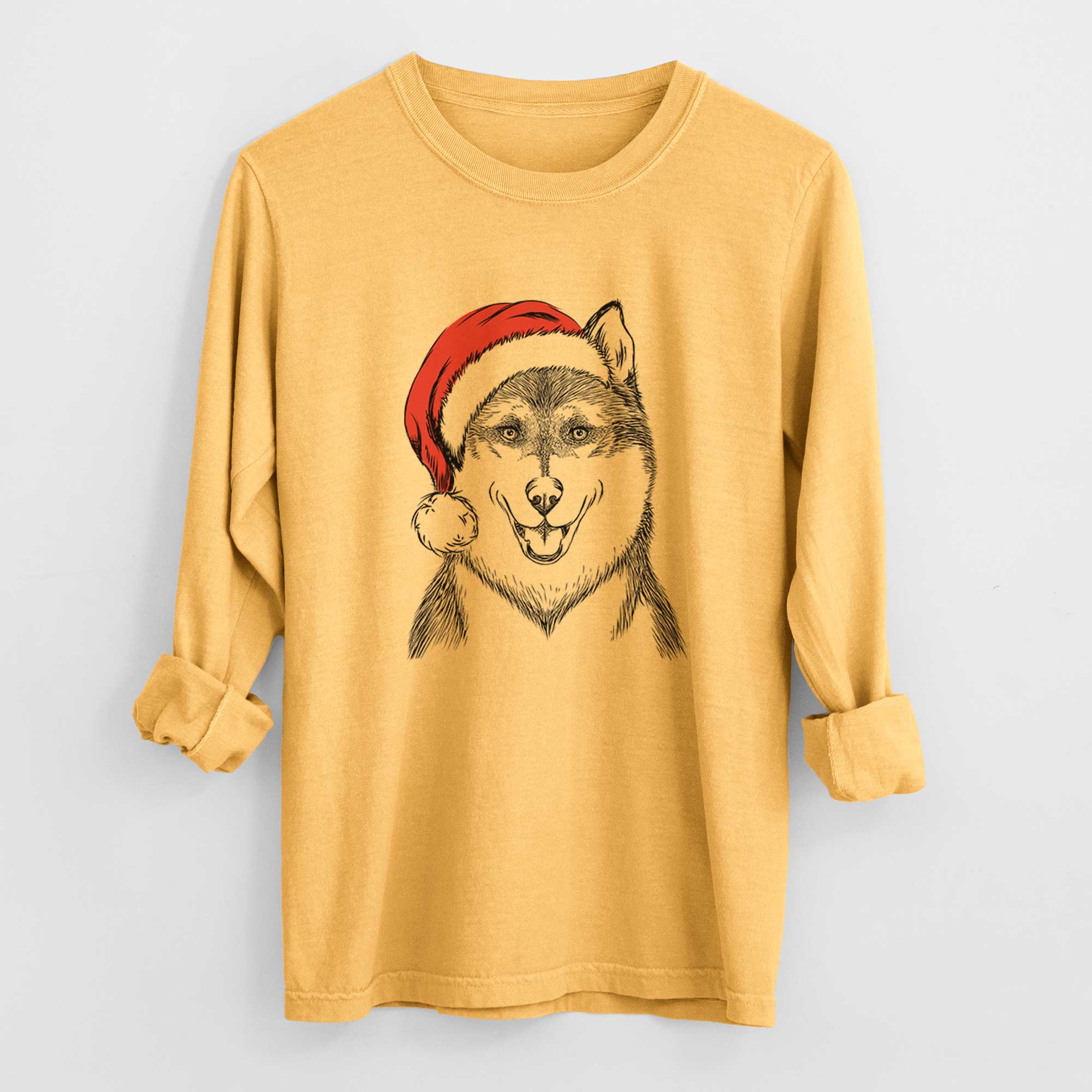 Santa Koda the Siberian Husky - Heavyweight 100% Cotton Long Sleeve