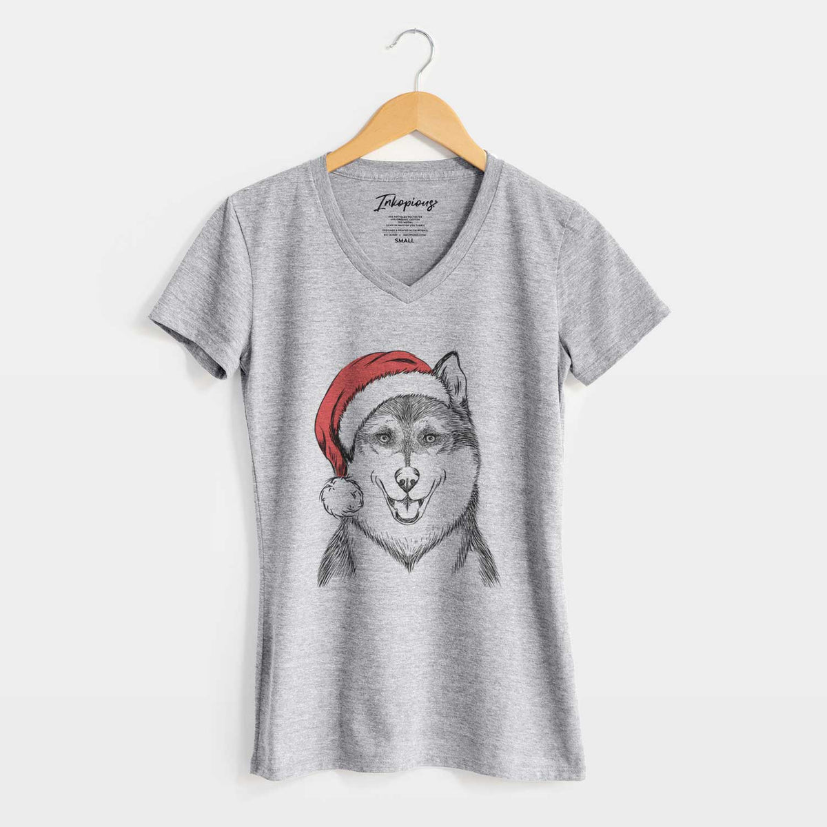Santa Koda the Siberian Husky - Women's V-neck Shirt