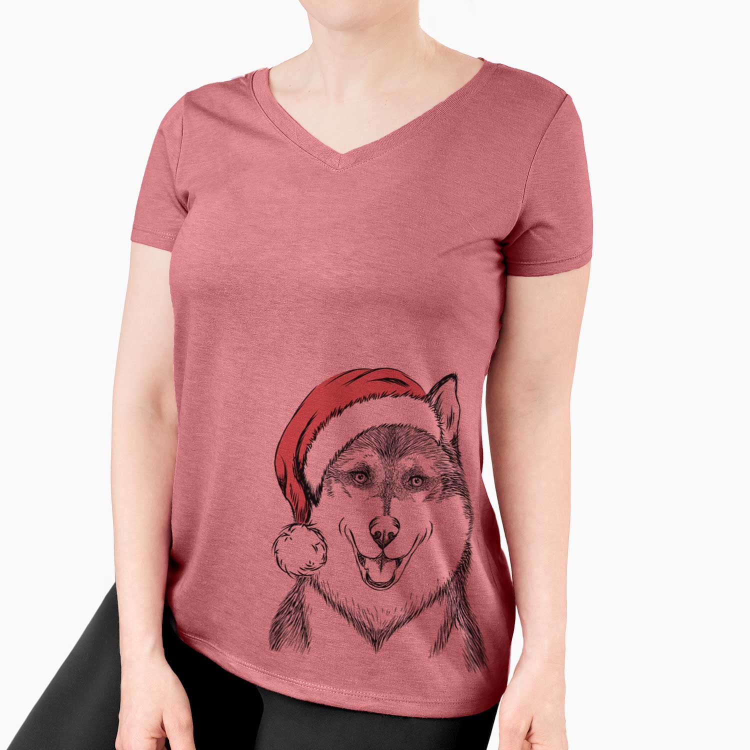Santa Koda the Siberian Husky - Women's V-neck Shirt