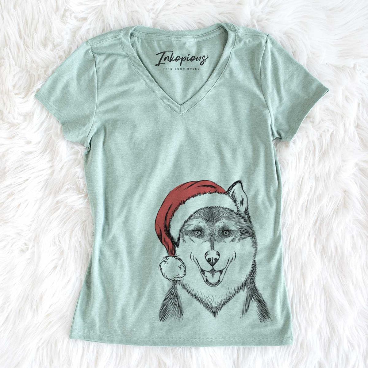 Santa Koda the Siberian Husky - Women&#39;s V-neck Shirt