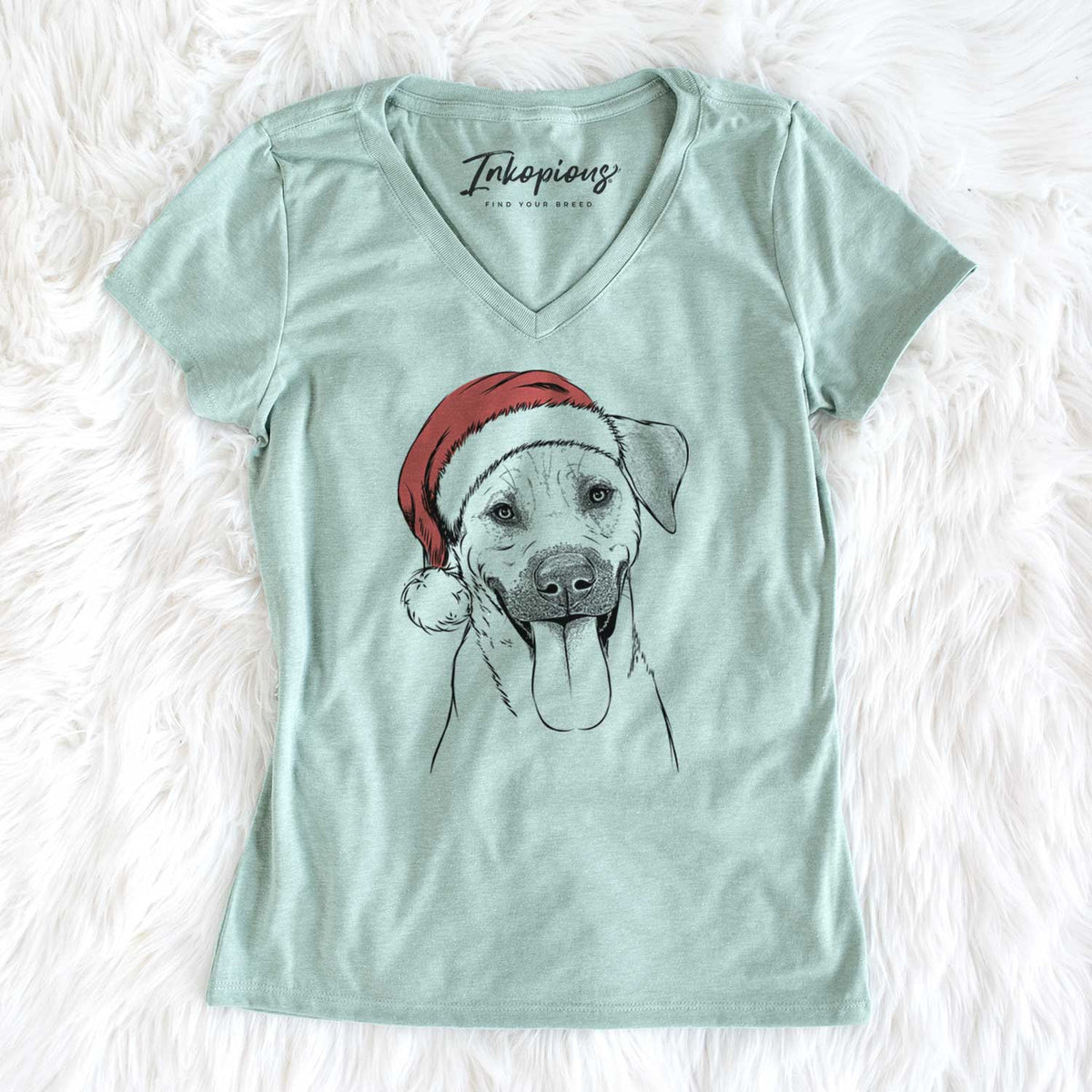 Santa Koda the Black Mouth Cur - Women's V-neck Shirt