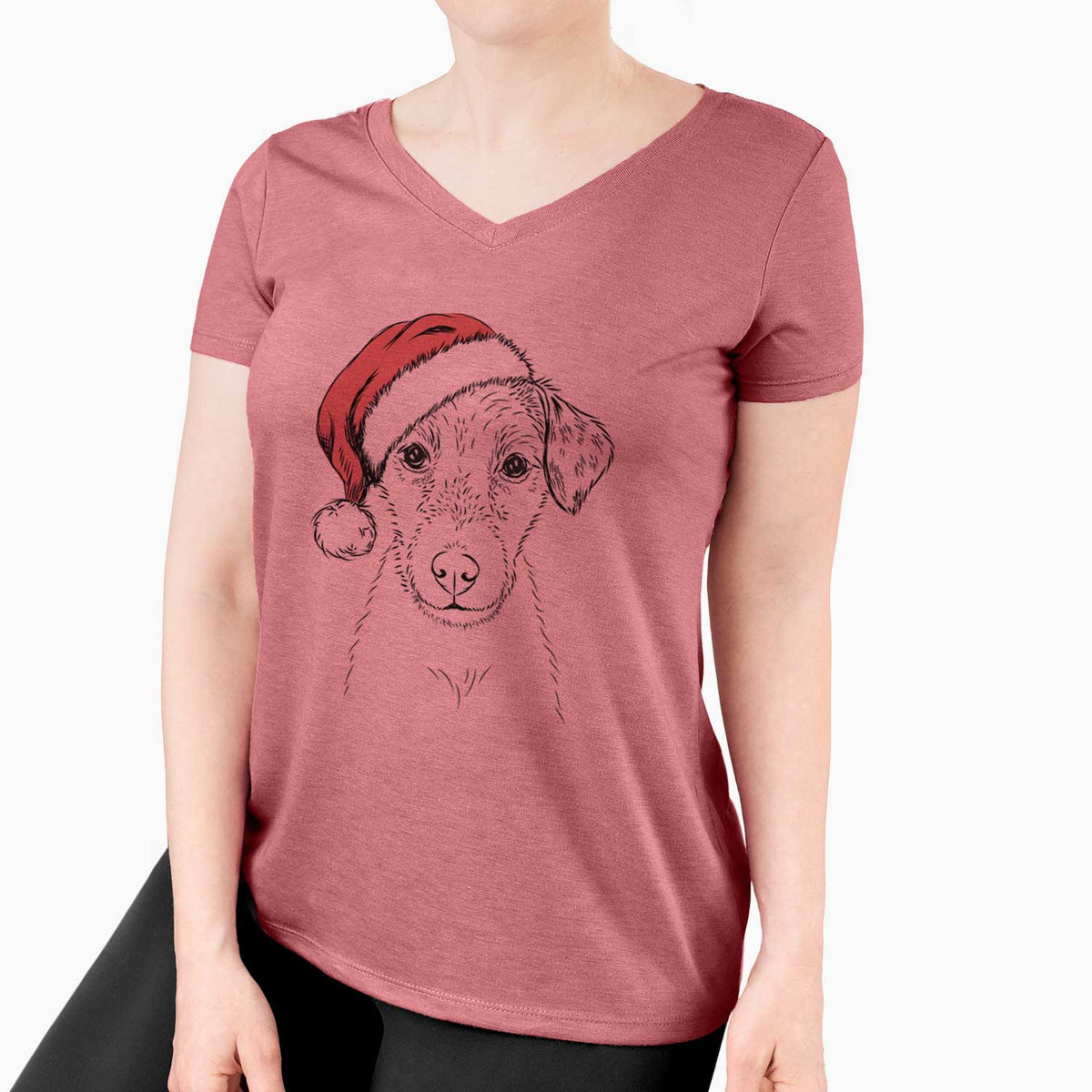 Santa Kozmo the Jack Russell Terrier - Women's V-neck Shirt