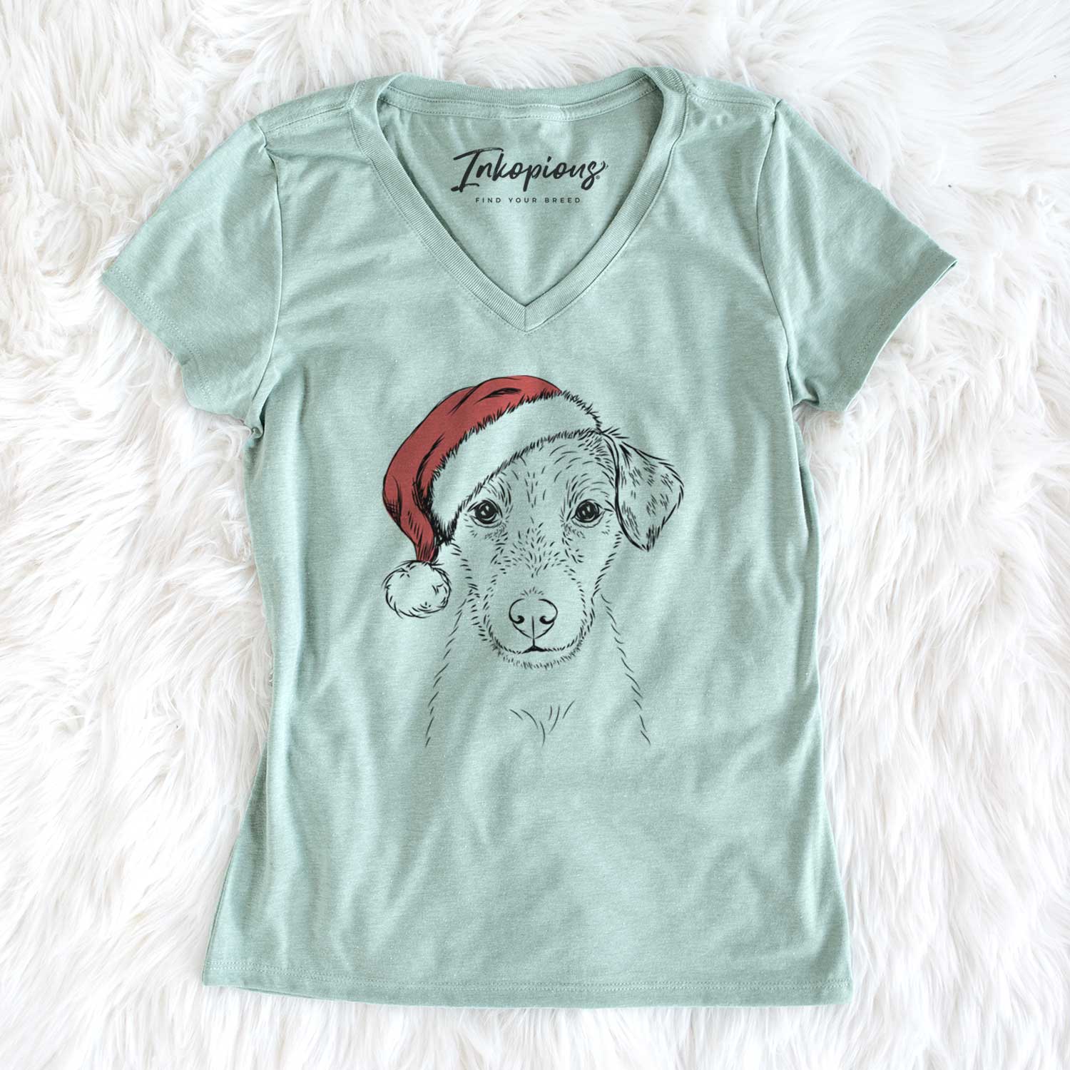 Santa Kozmo the Jack Russell Terrier - Women's V-neck Shirt