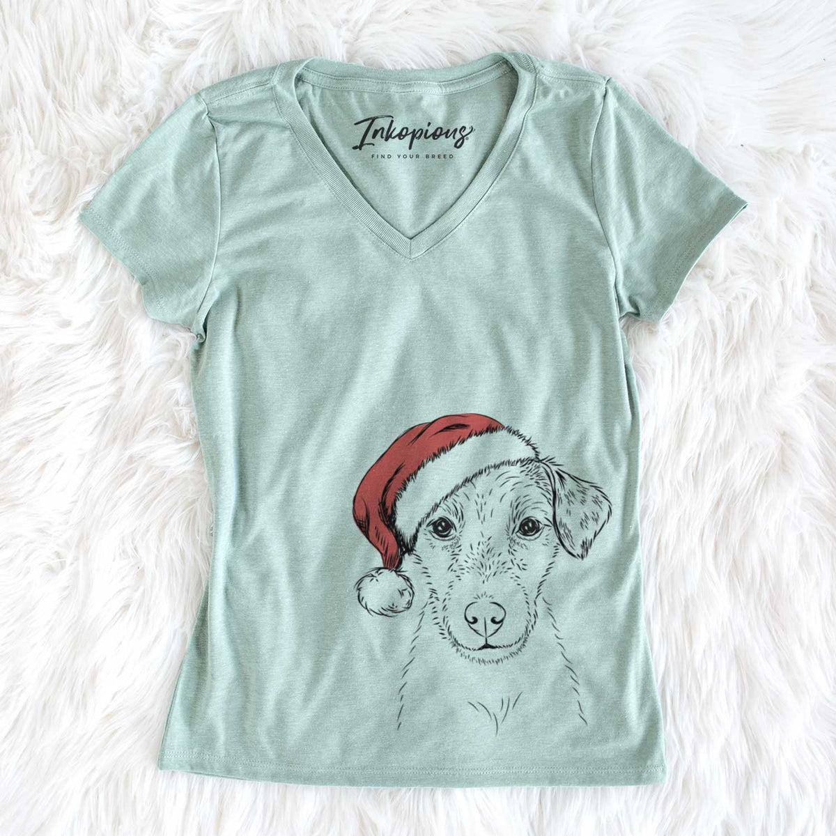 Santa Kozmo the Jack Russell Terrier - Women's V-neck Shirt