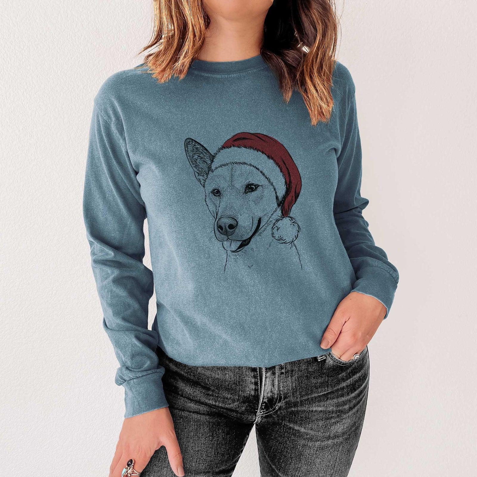 Santa Kulfi the Jindo Shiba Inu Mix - Heavyweight 100% Cotton Long Sleeve