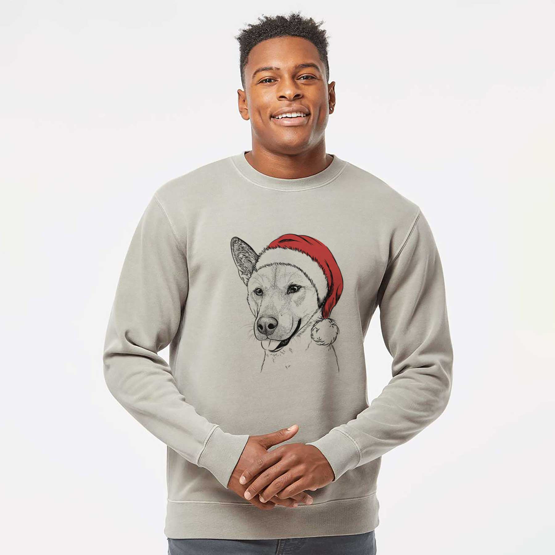 Santa Kulfi the Jindo Shiba Inu Mix - Unisex Pigment Dyed Crew Sweatshirt