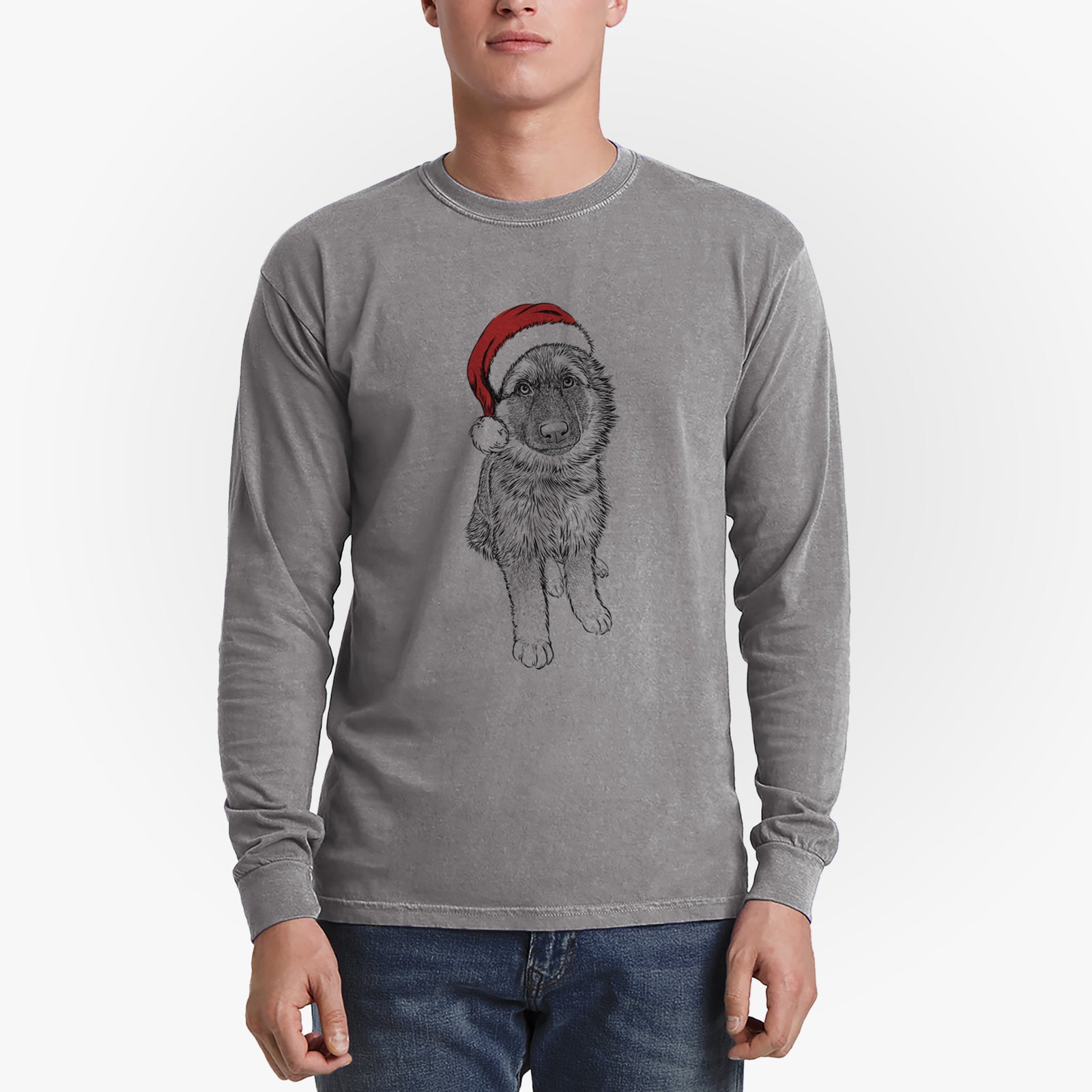 Santa Kuyo the German Shepherd - Heavyweight 100% Cotton Long Sleeve