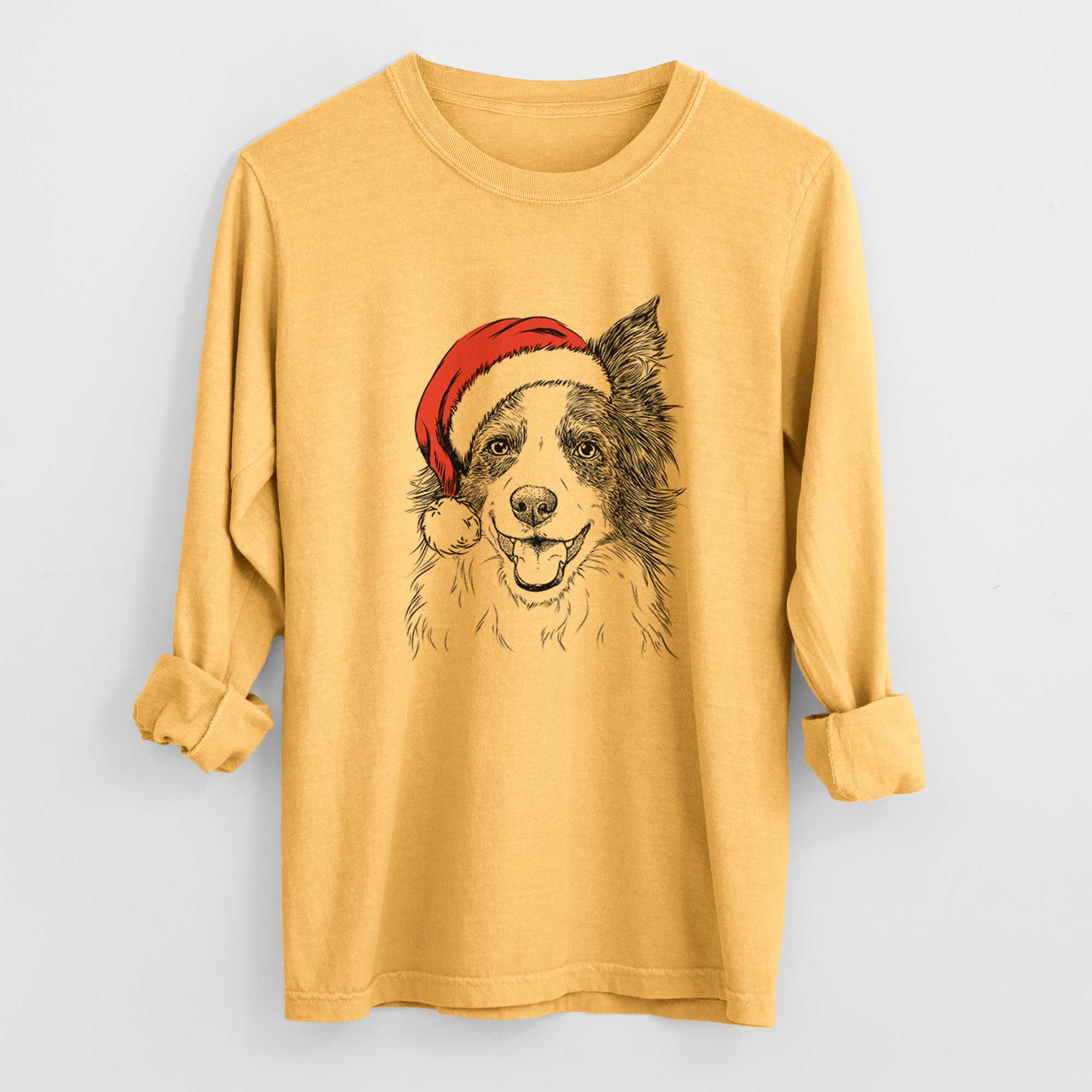 Santa Kylee the Border Collie - Heavyweight 100% Cotton Long Sleeve
