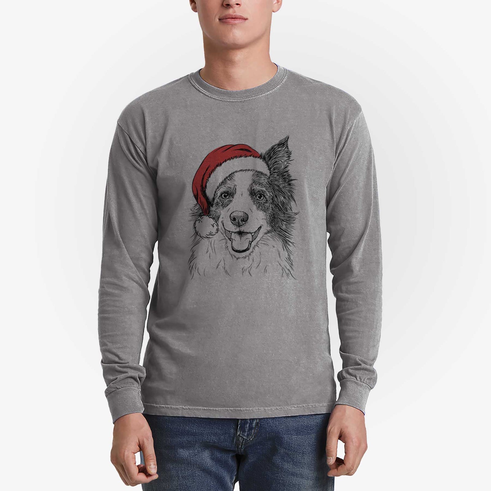 Santa Kylee the Border Collie - Heavyweight 100% Cotton Long Sleeve