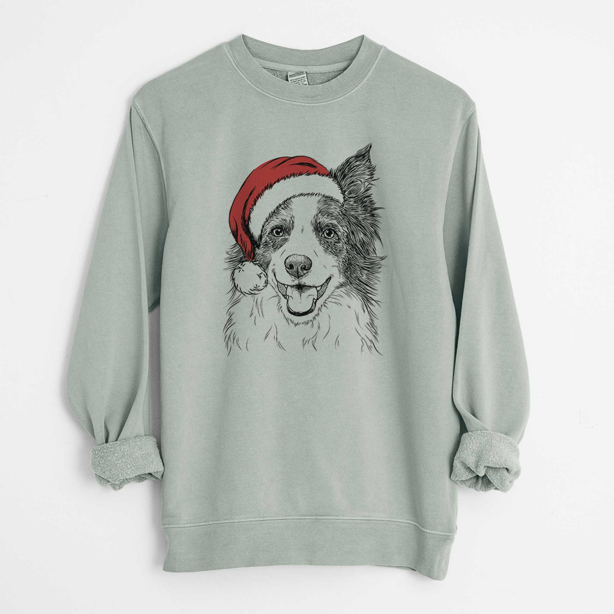 Santa Kylee the Border Collie - Unisex Pigment Dyed Crew Sweatshirt