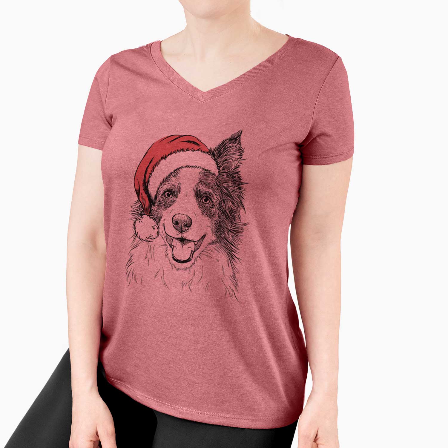 Santa Kylee the Border Collie - Women's V-neck Shirt