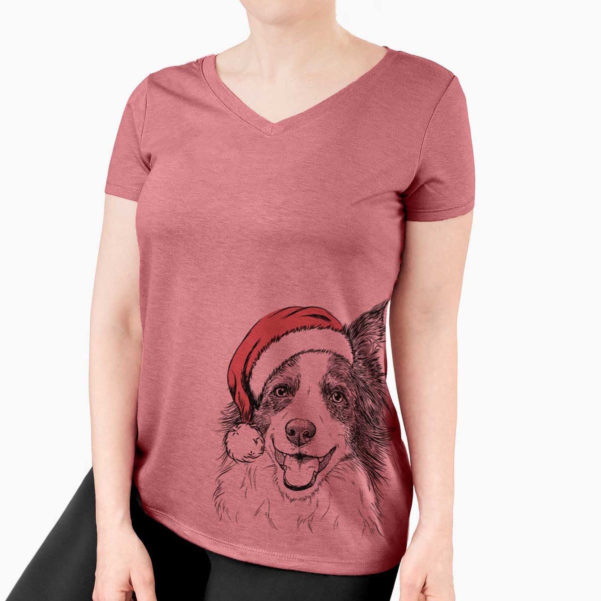 Santa Kylee the Border Collie - Women's V-neck Shirt