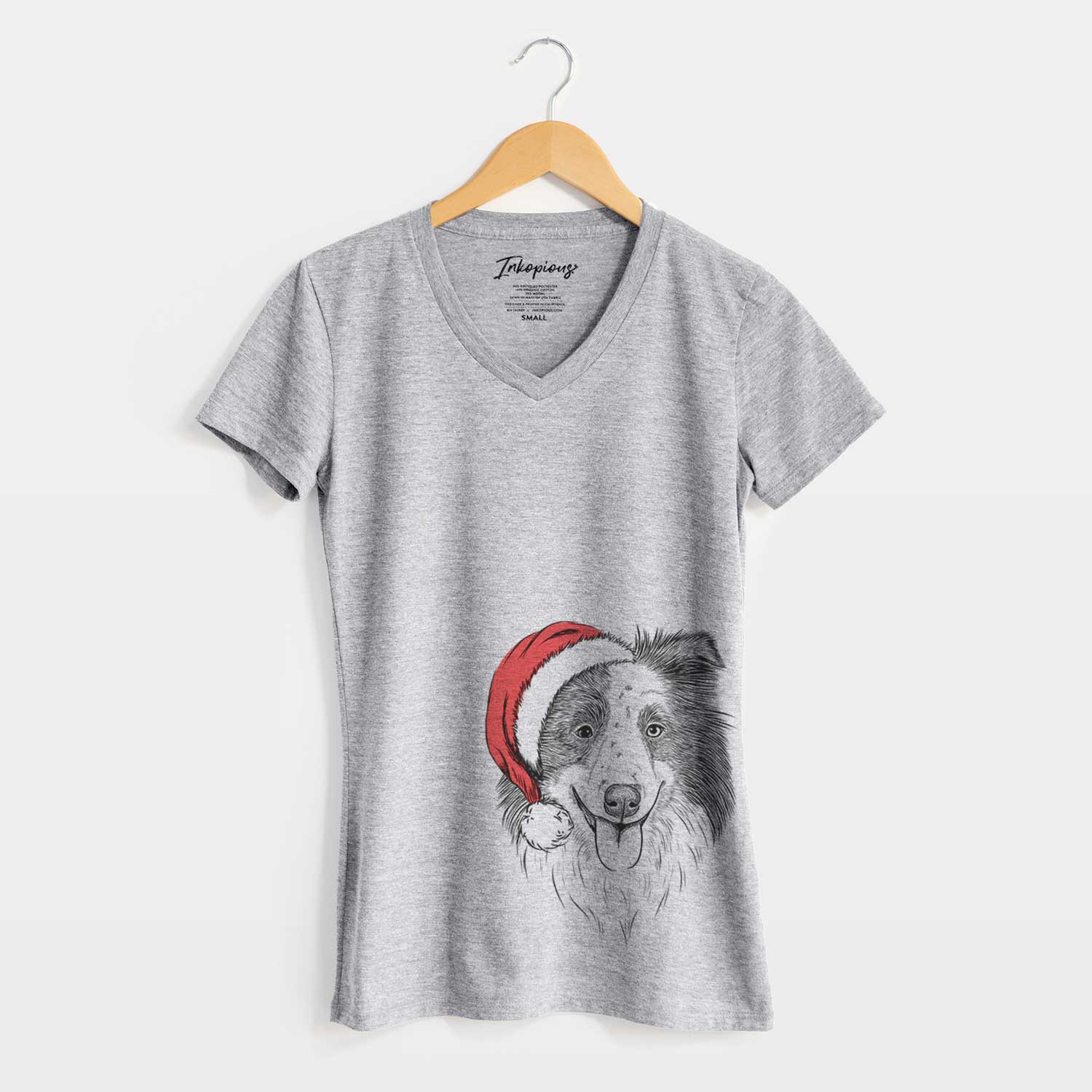 Santa Lady Bug the Border Collie - Women's V-neck Shirt
