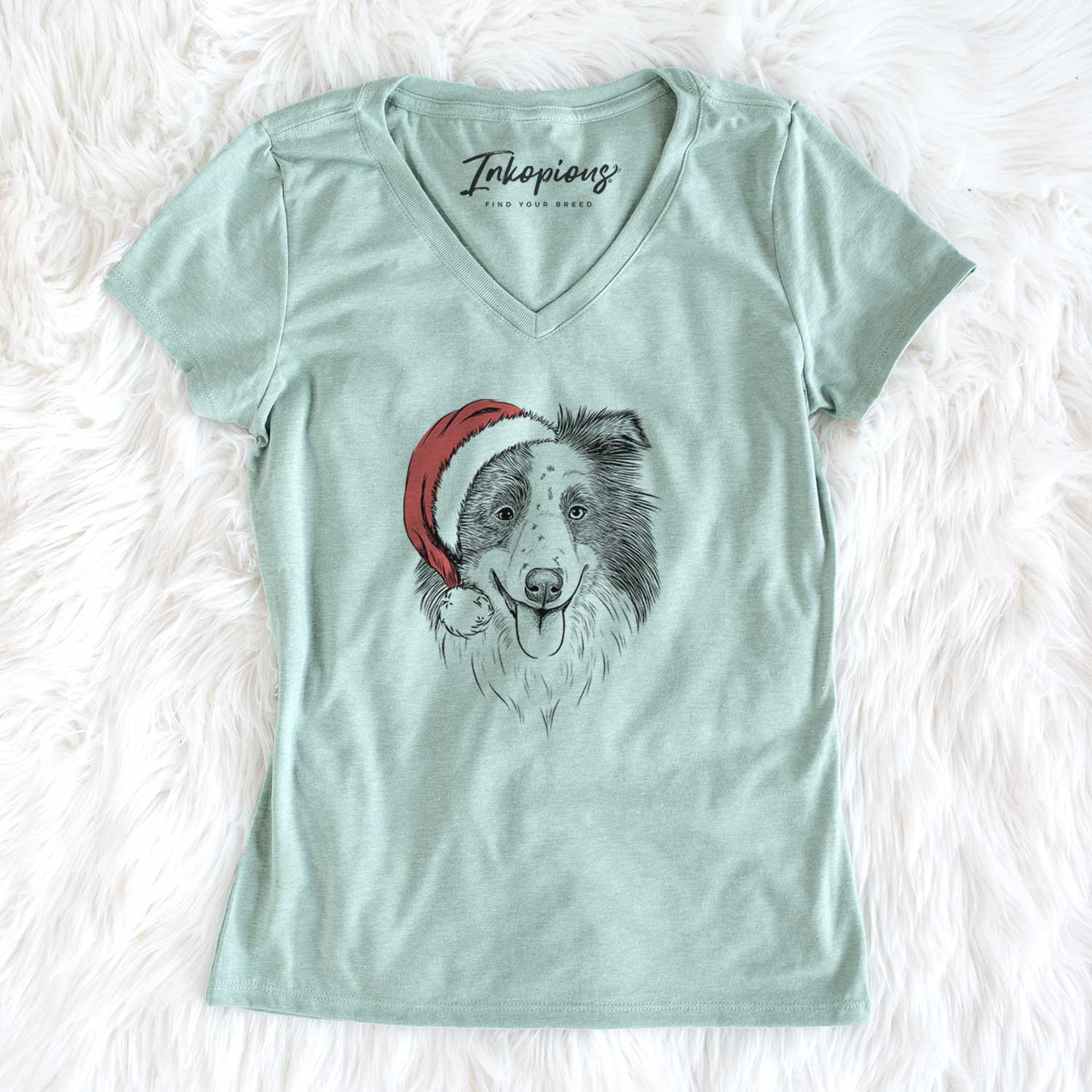 Santa Lady Bug the Border Collie - Women's V-neck Shirt