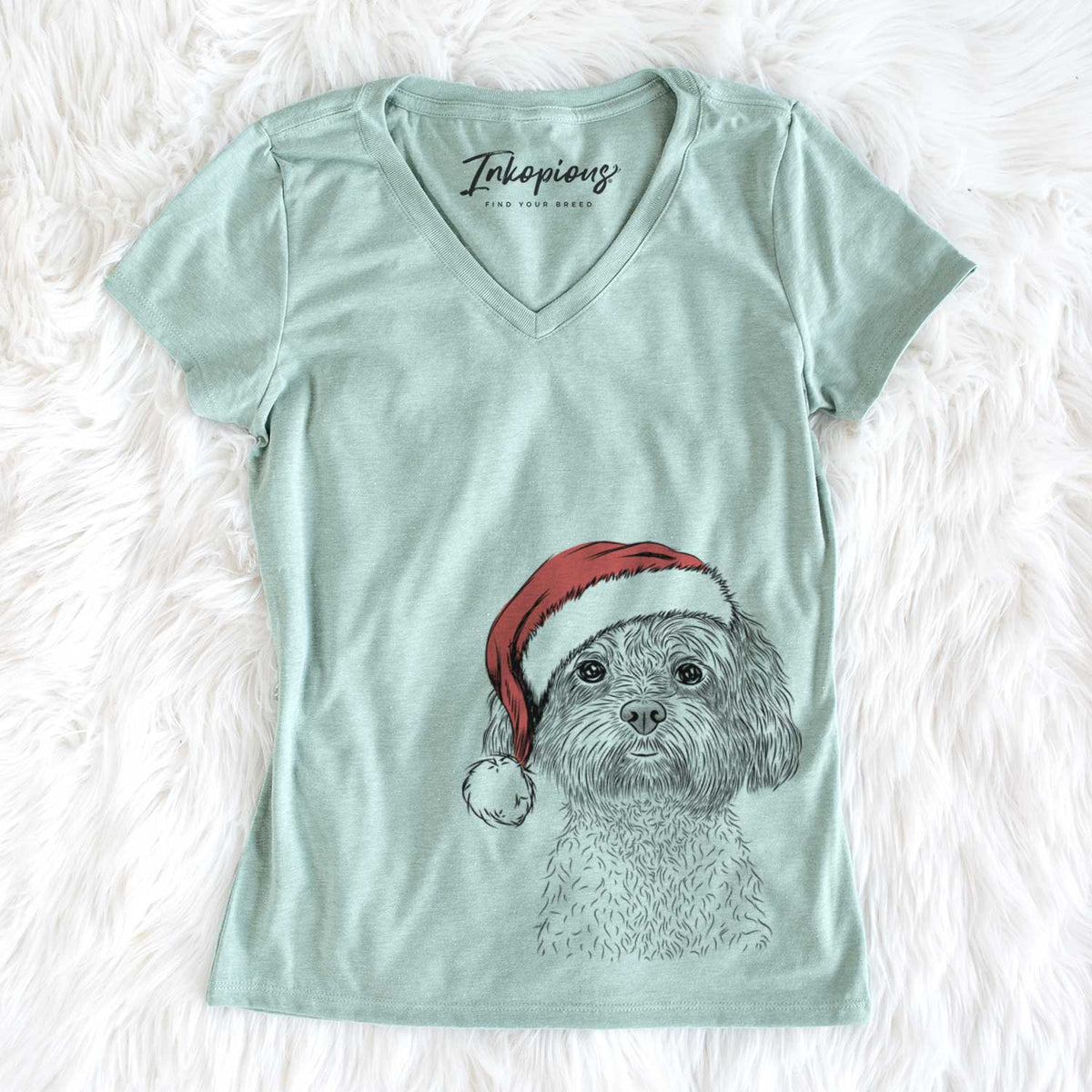 Santa Lane the Lhasa Apso - Women's V-neck Shirt
