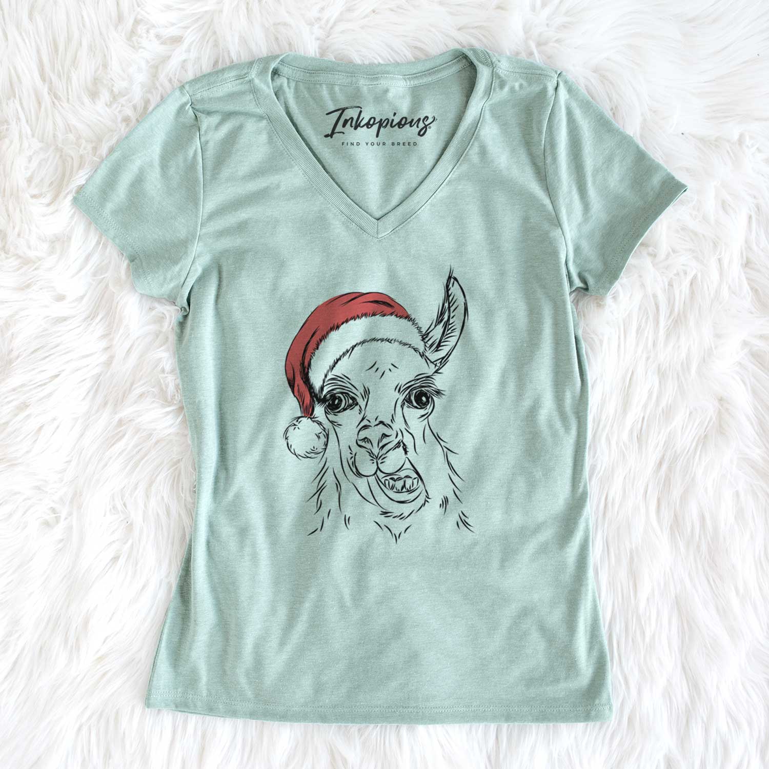 Santa Larry the Llama - Women's V-neck Shirt