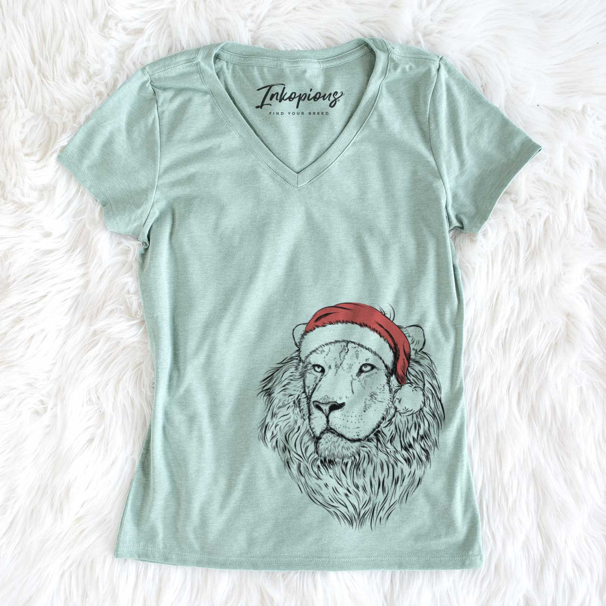 Santa Lenny the Lion - Women&#39;s V-neck Shirt