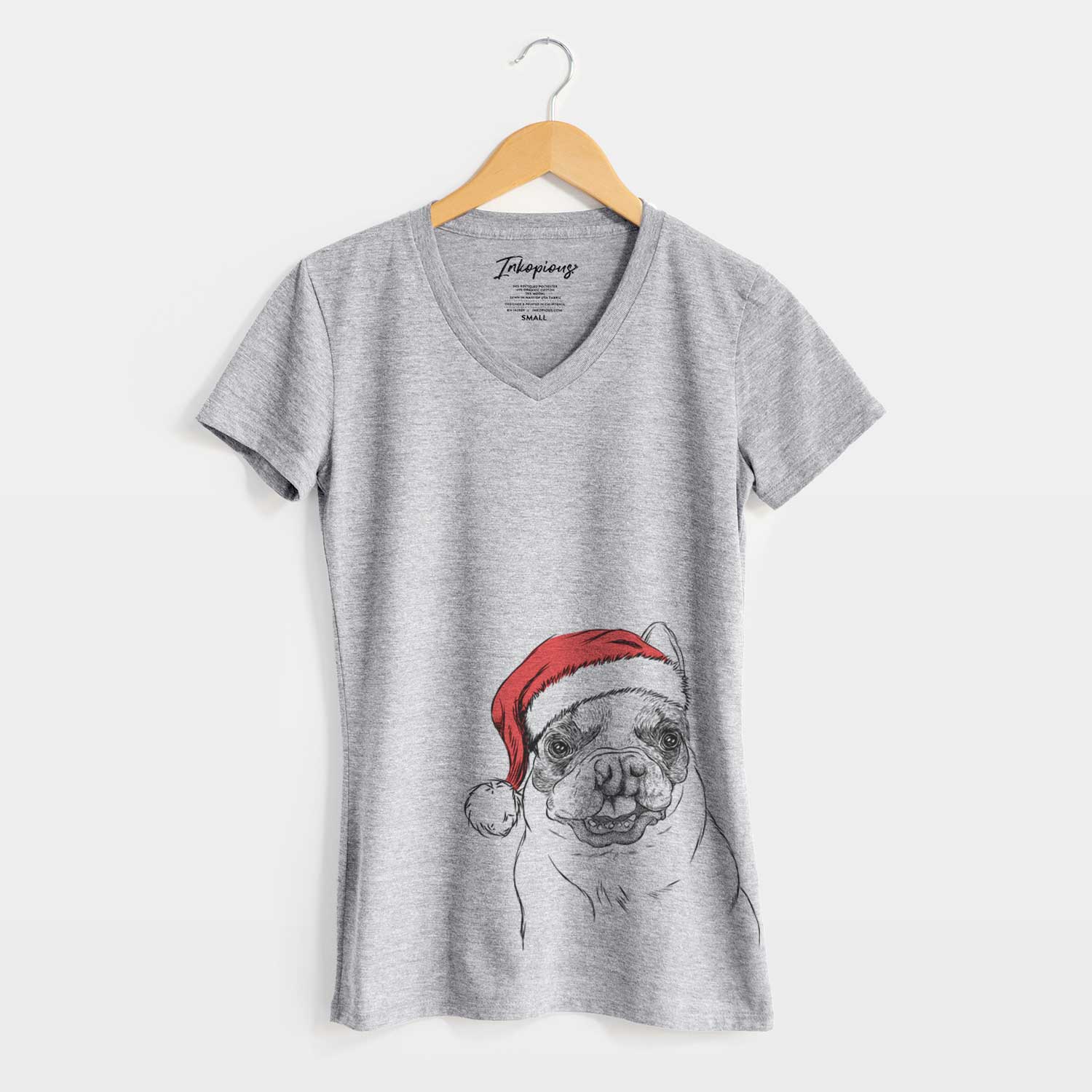 Santa Lentil the French Bulldog - Women's V-neck Shirt