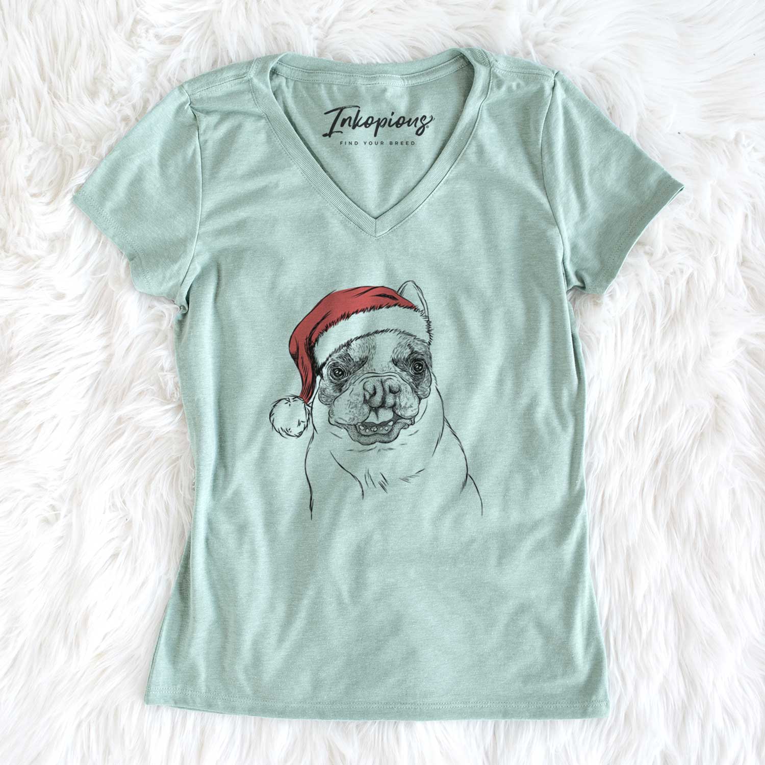 Santa Lentil the French Bulldog - Women's V-neck Shirt