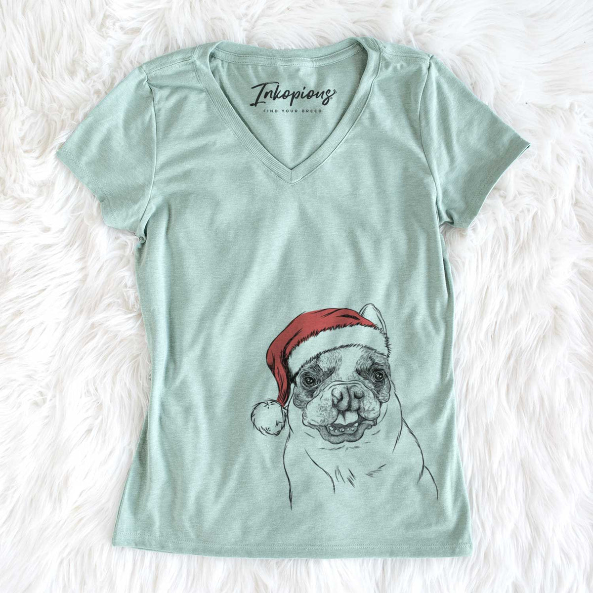 Santa Lentil the French Bulldog - Women&#39;s V-neck Shirt