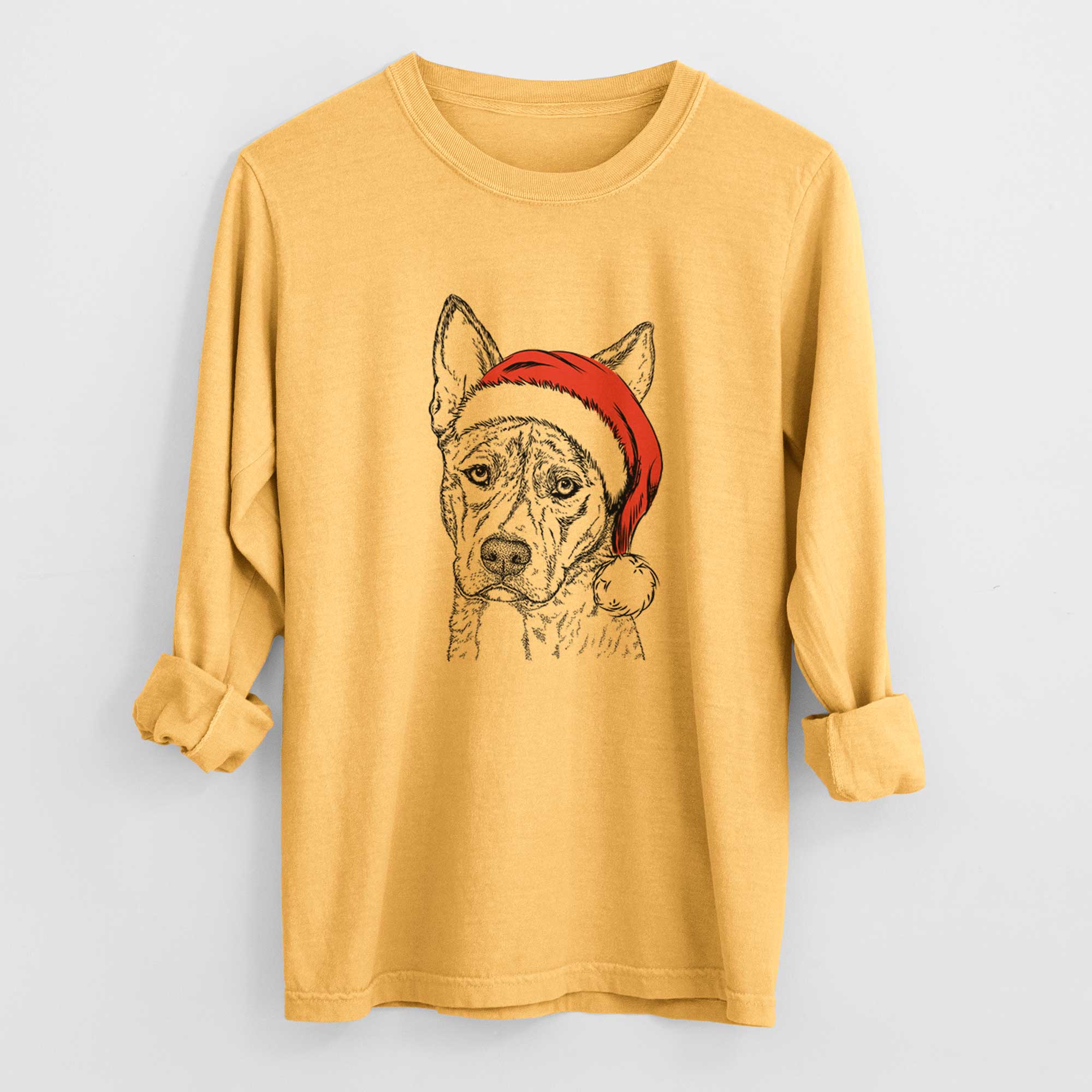 Santa Leo the Ibizan Hound Bull Mastiff Mix - Heavyweight 100% Cotton Long Sleeve