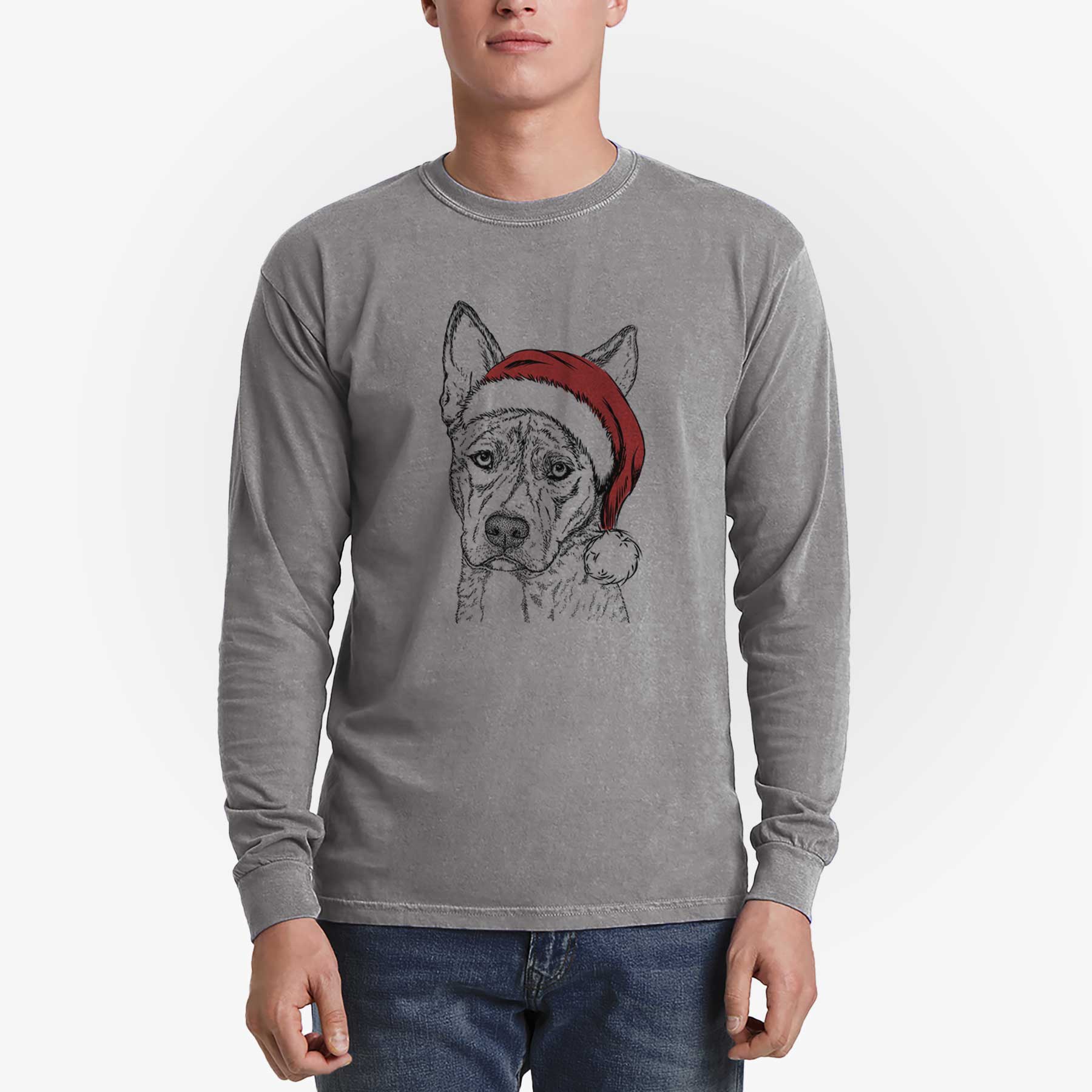 Santa Leo the Ibizan Hound Bull Mastiff Mix - Heavyweight 100% Cotton Long Sleeve