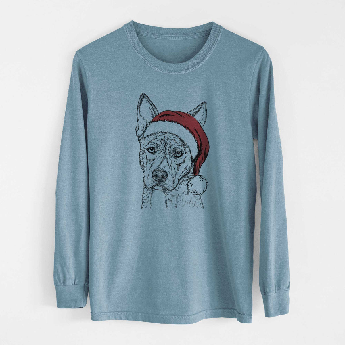 Santa Leo the Ibizan Hound Bull Mastiff Mix - Heavyweight 100% Cotton Long Sleeve