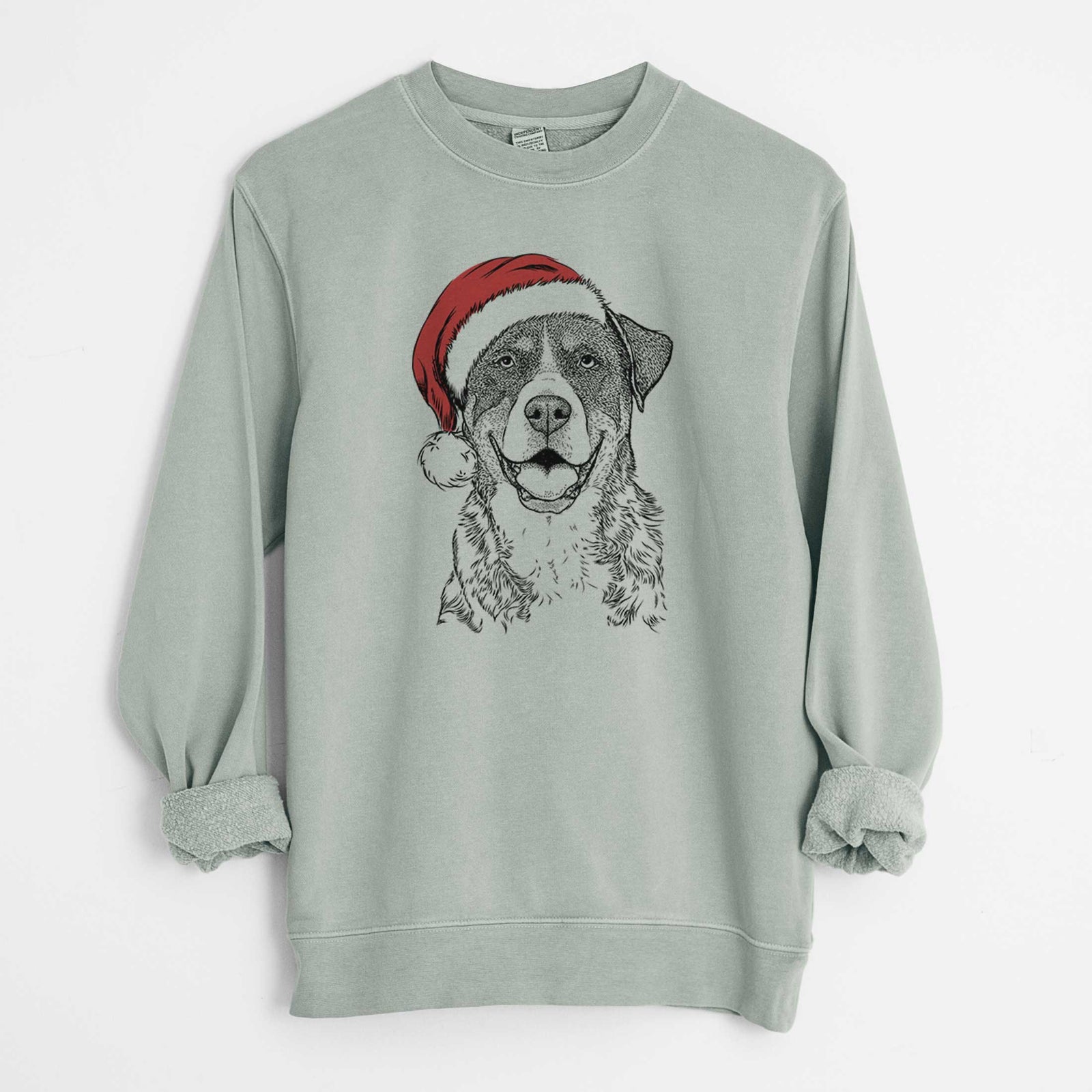 Santa Leon the Greater Swiss Mountain Dog - Unisex Pigment Dyed Crew Sweatshirt