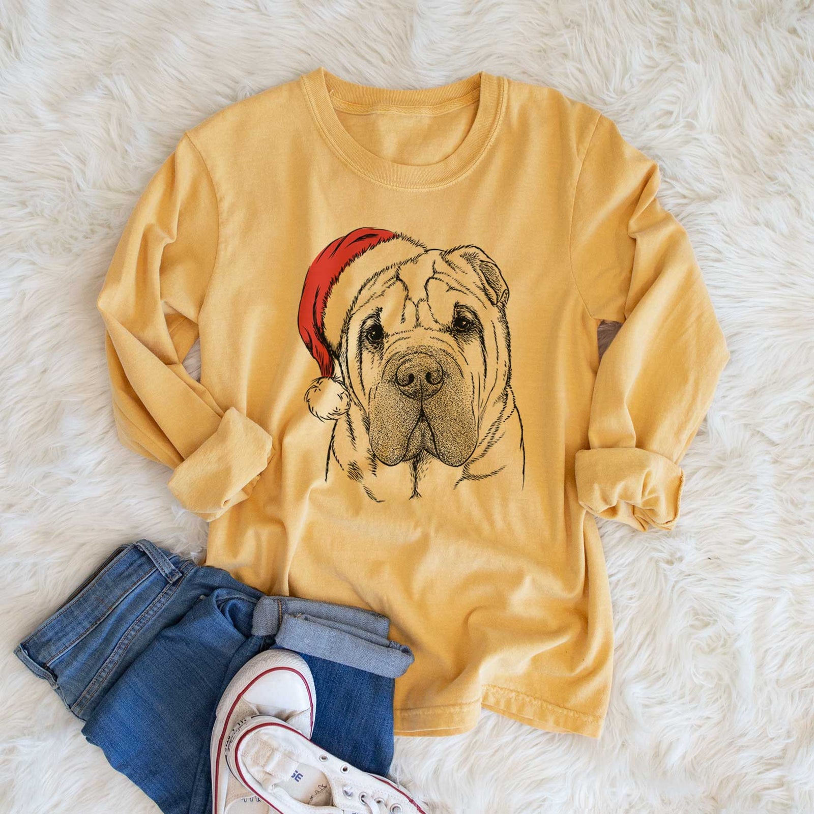 Santa Lilly the Shar Pei - Heavyweight 100% Cotton Long Sleeve