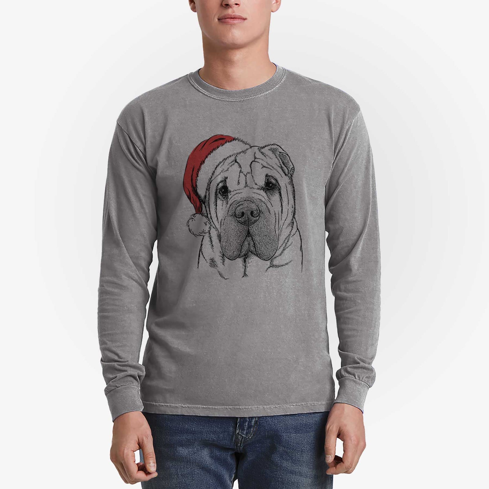 Santa Lilly the Shar Pei - Heavyweight 100% Cotton Long Sleeve