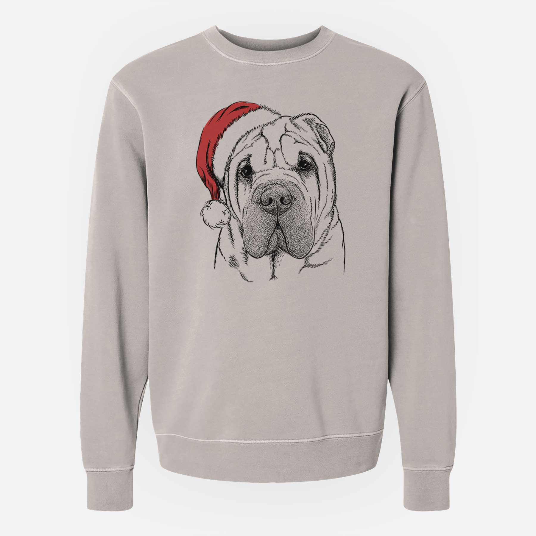Santa Lilly the Shar Pei - Unisex Pigment Dyed Crew Sweatshirt