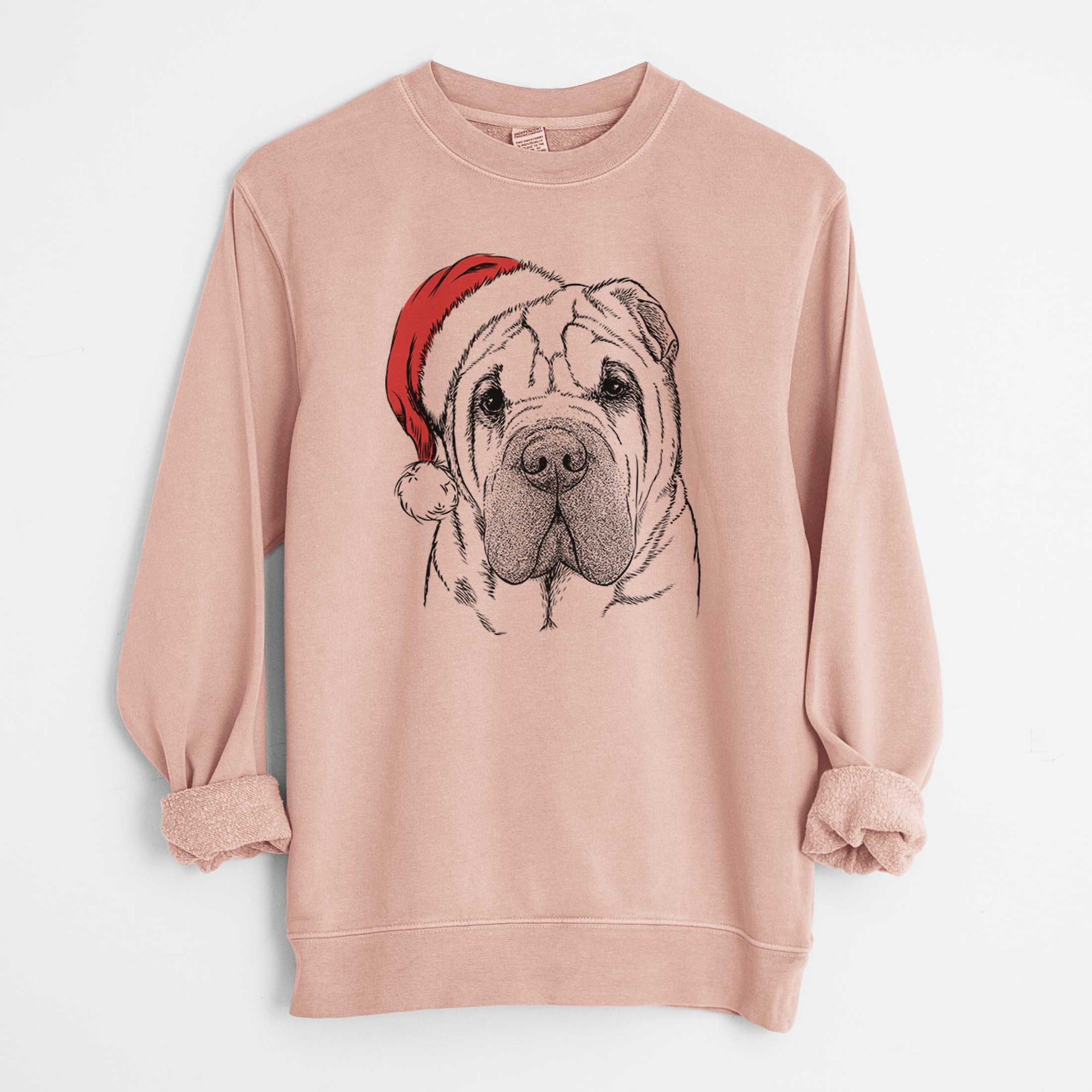 Santa Lilly the Shar Pei - Unisex Pigment Dyed Crew Sweatshirt
