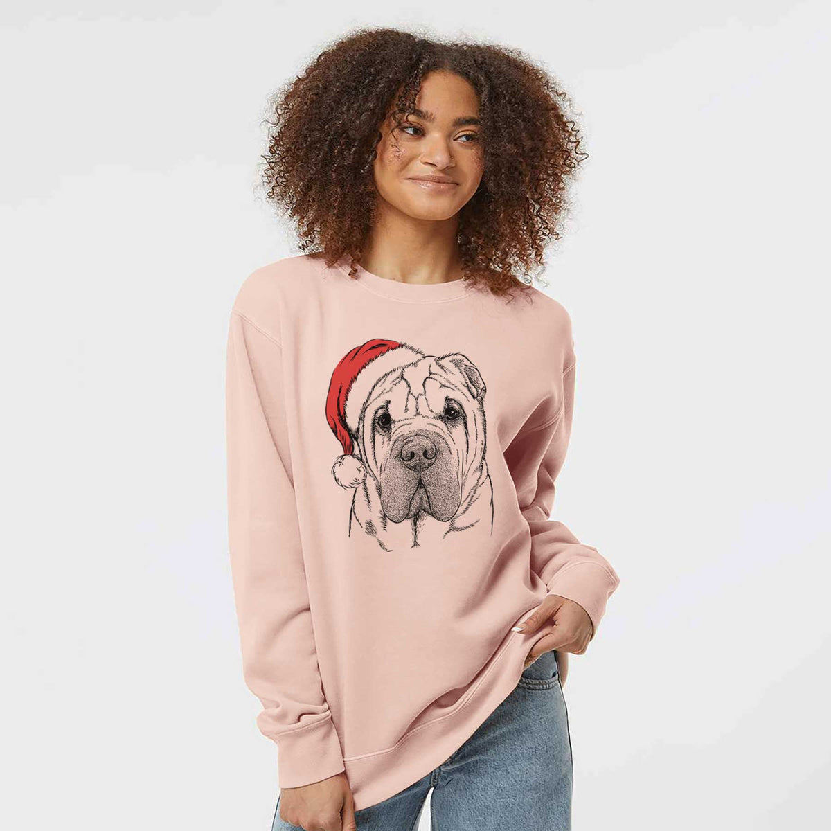 Santa Lilly the Shar Pei - Unisex Pigment Dyed Crew Sweatshirt