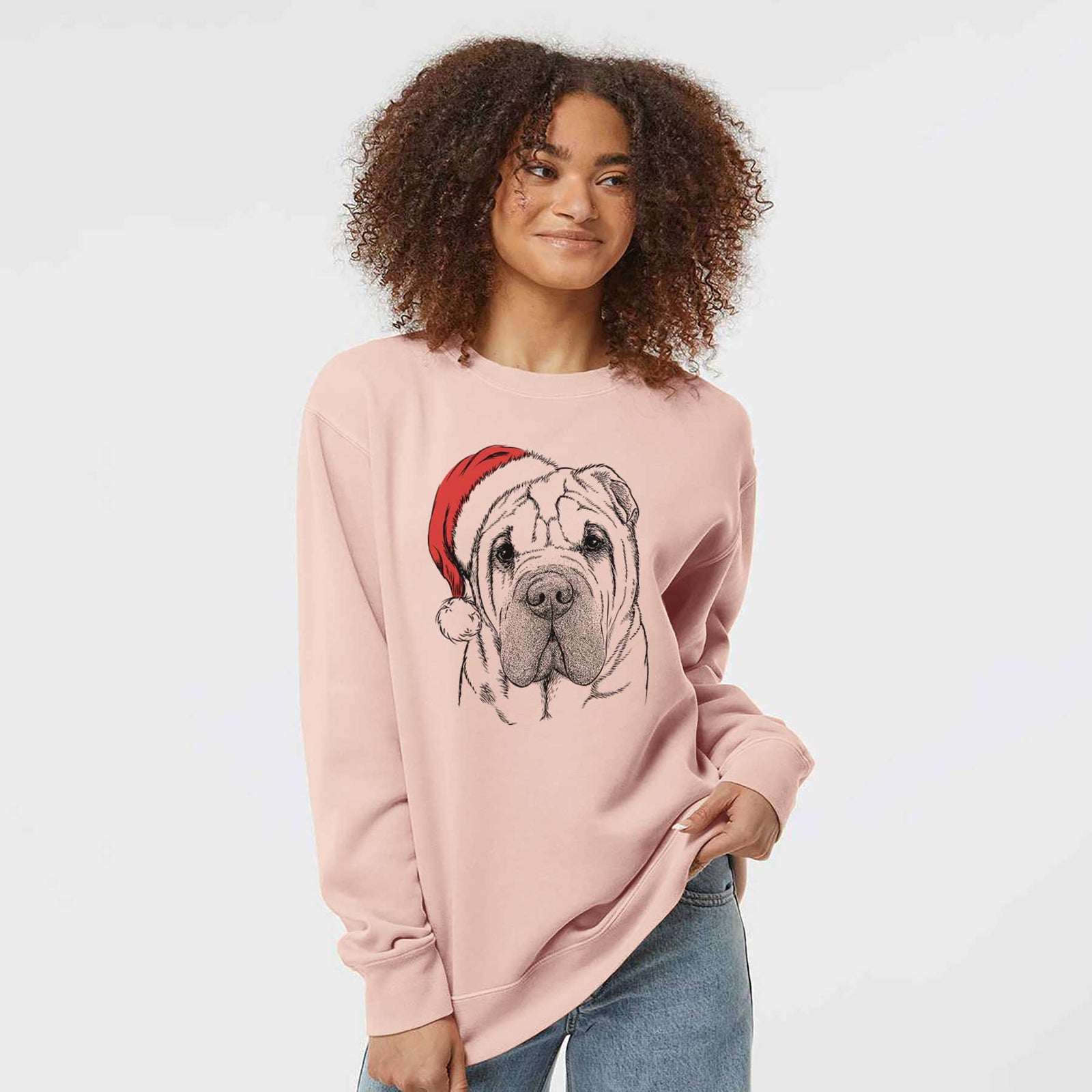 Santa Lilly the Shar Pei - Unisex Pigment Dyed Crew Sweatshirt