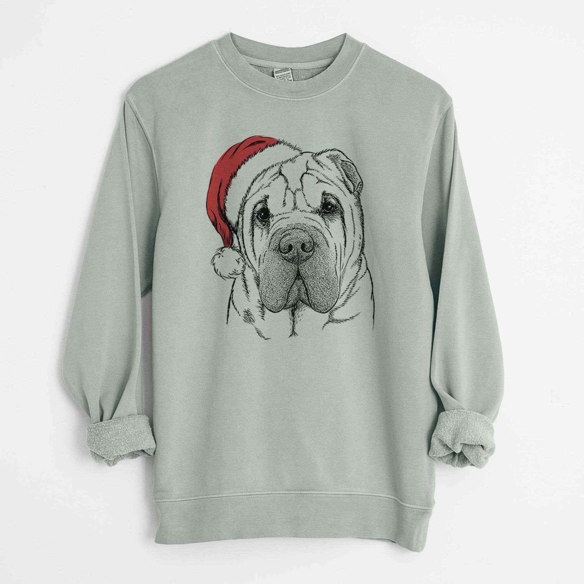 Santa Lilly the Shar Pei - Unisex Pigment Dyed Crew Sweatshirt