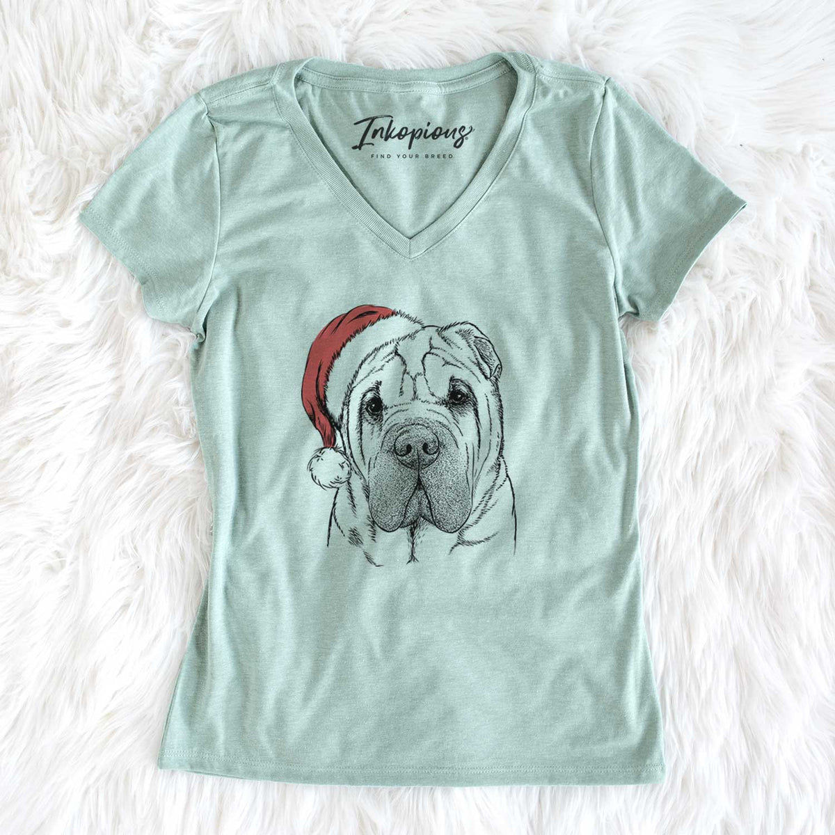 Santa Lilly the Shar Pei - Women's V-neck Shirt