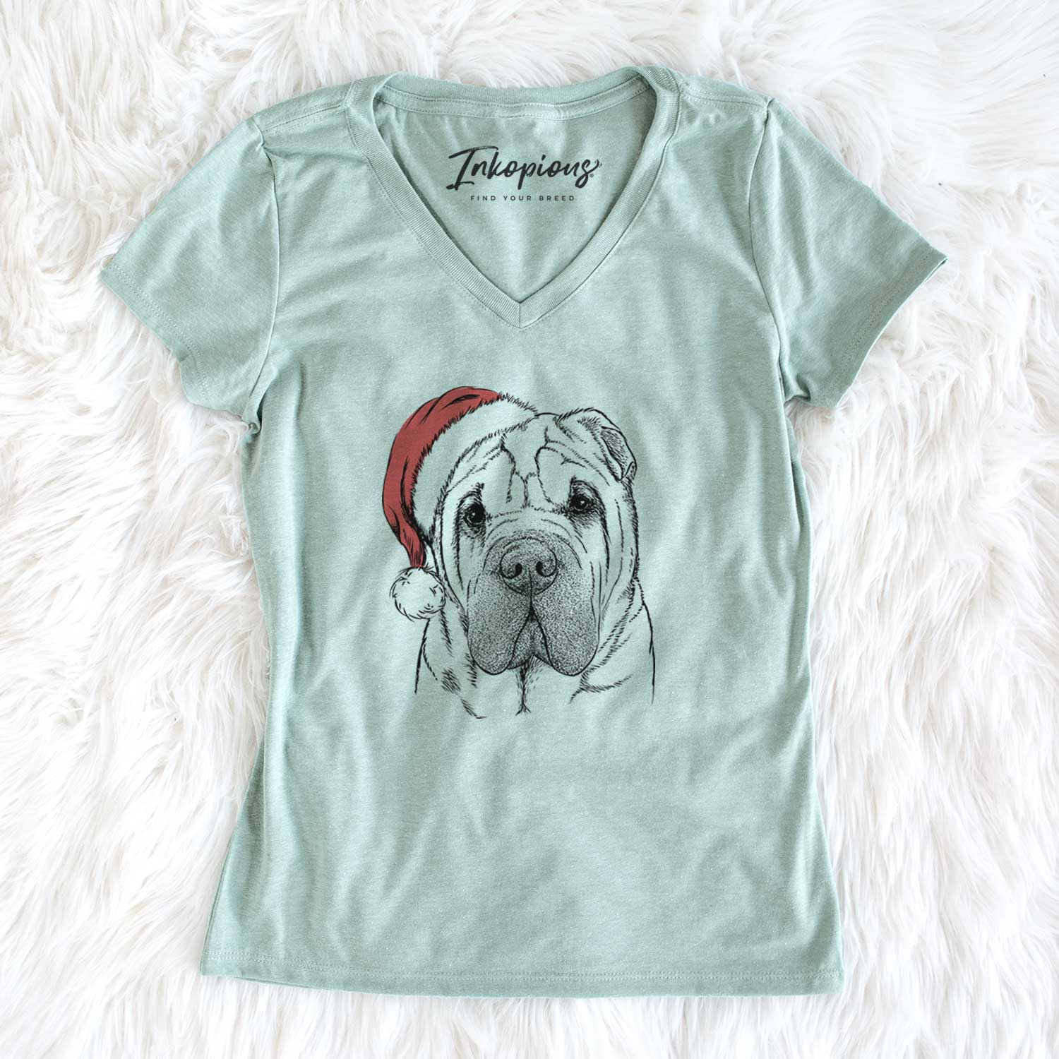 Santa Lilly the Shar Pei - Women's V-neck Shirt