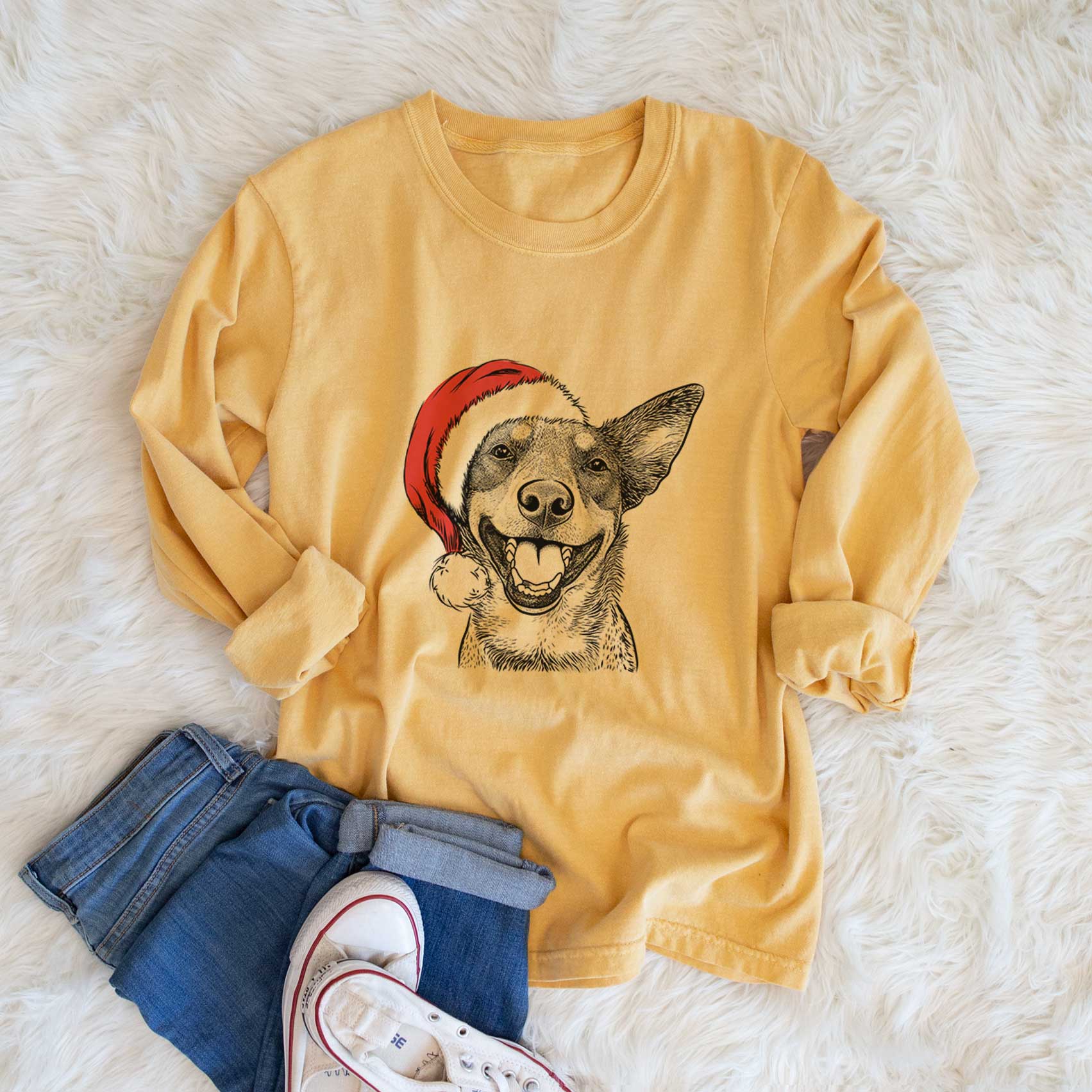 Santa Lily the Australian Cattle Dog - Heavyweight 100% Cotton Long Sleeve