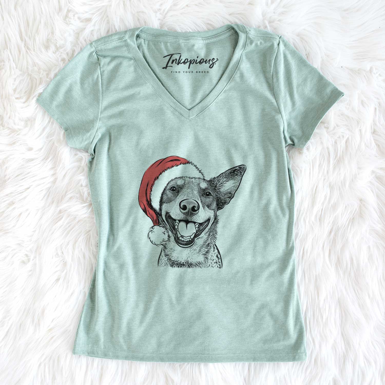 Santa Lily the Australian Cattle Dog - Women's V-neck Shirt