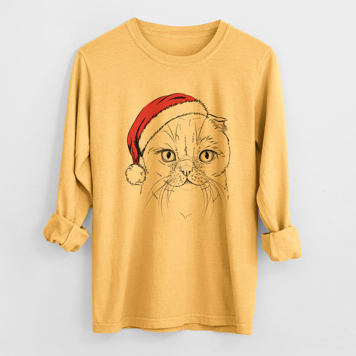 Santa Lina the Exotic Fold Cat - Heavyweight 100% Cotton Long Sleeve