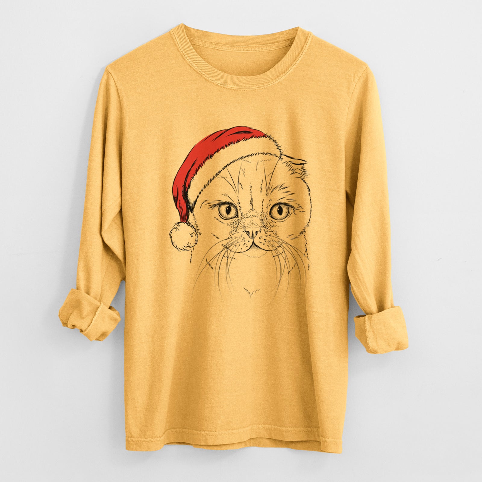 Santa Lina the Exotic Fold Cat - Heavyweight 100% Cotton Long Sleeve