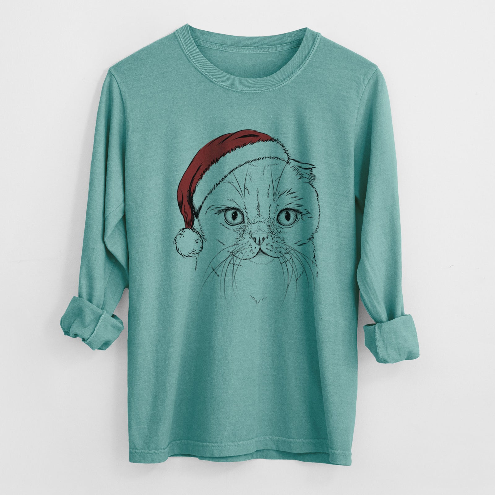 Santa Lina the Exotic Fold Cat - Heavyweight 100% Cotton Long Sleeve