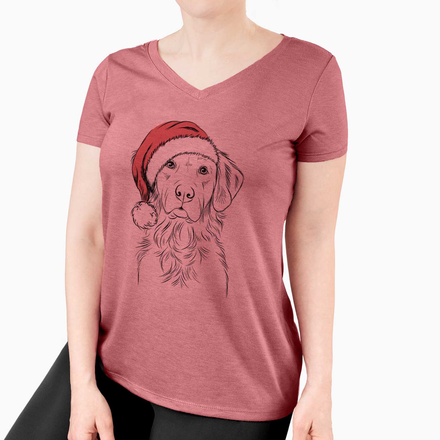 Santa Linden the Golden Retriever - Women's V-neck Shirt