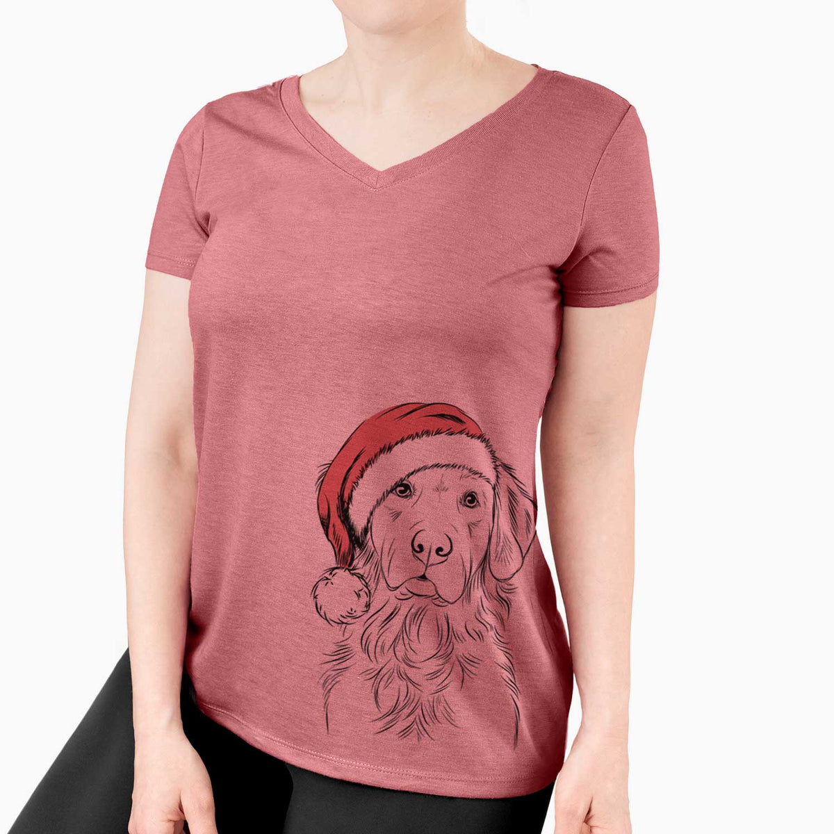 Santa Linden the Golden Retriever - Women's V-neck Shirt