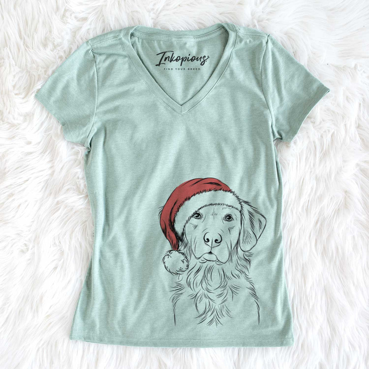 Santa Linden the Golden Retriever - Women&#39;s V-neck Shirt