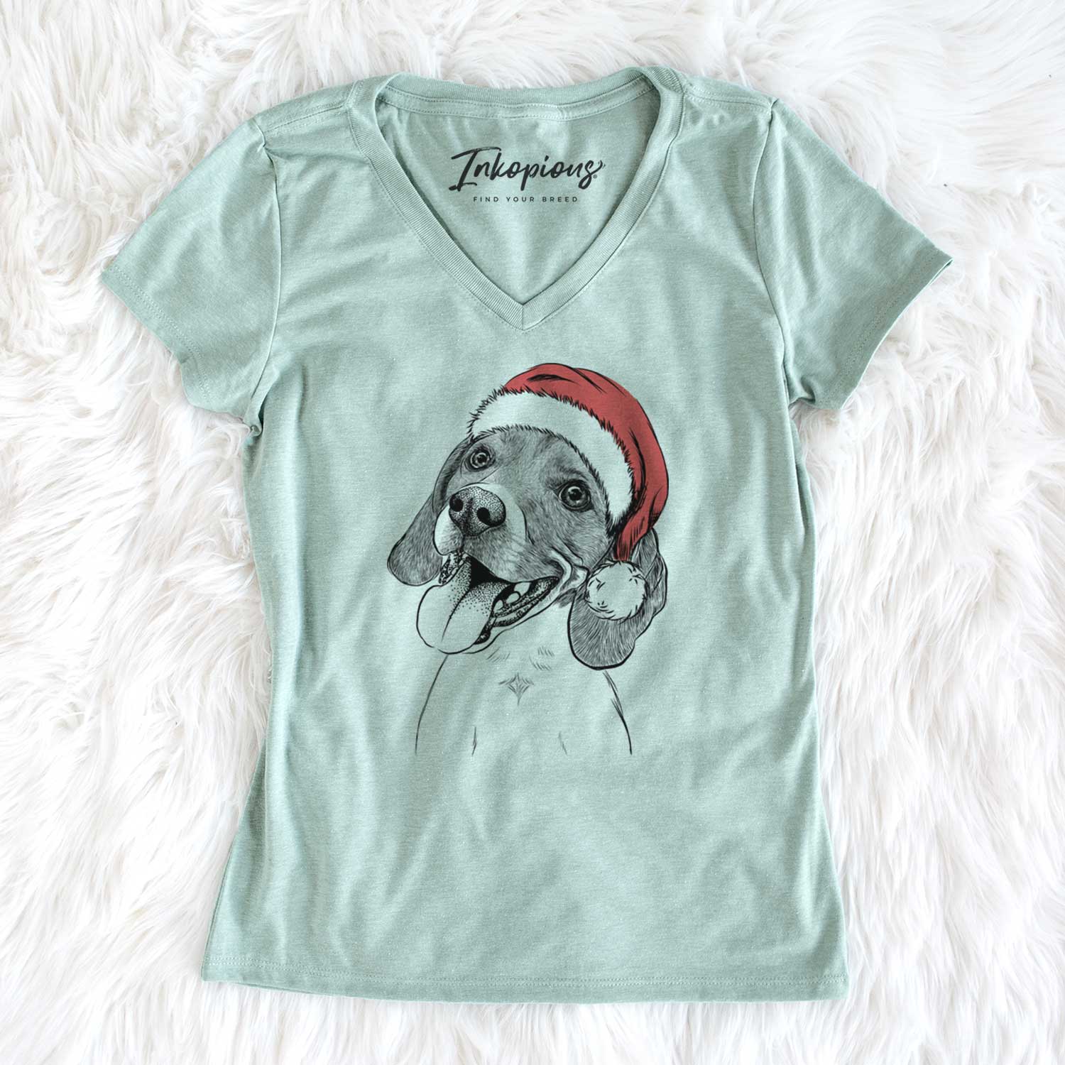 Santa Little Bandit the Beagle - Women's V-neck Shirt
