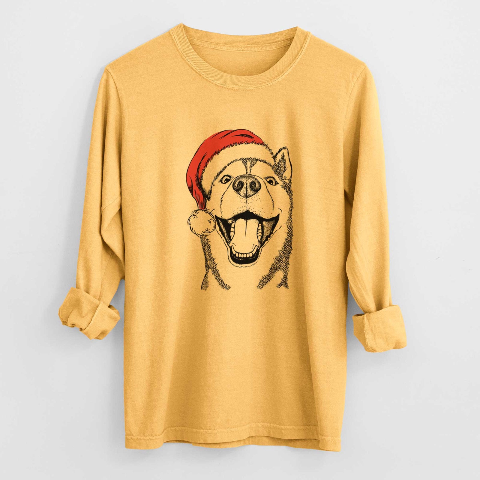 Santa Little Country the Siberian Husky - Heavyweight 100% Cotton Long Sleeve