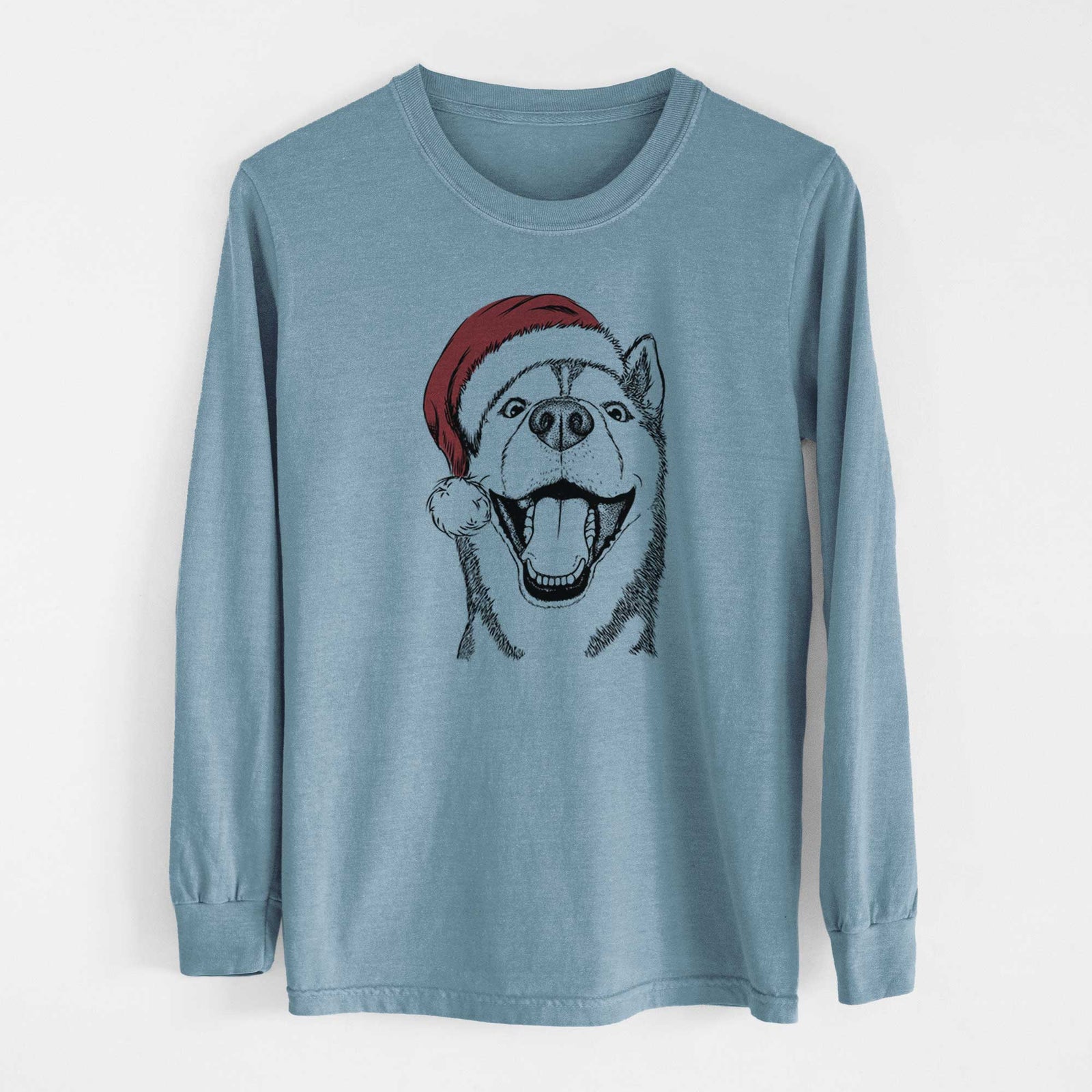 Santa Little Country the Siberian Husky - Heavyweight 100% Cotton Long Sleeve